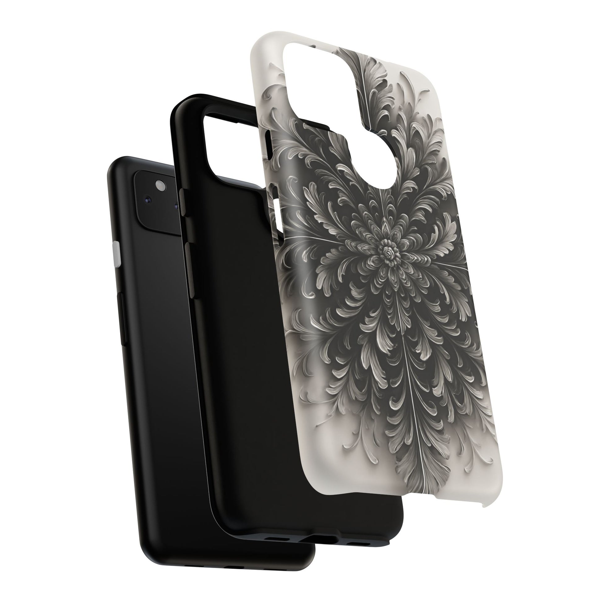 Obsidian Bloom - Elegant Black & White Google Pixel 4a 5G Tough Phone Case - Intricate Mandala Flower Design