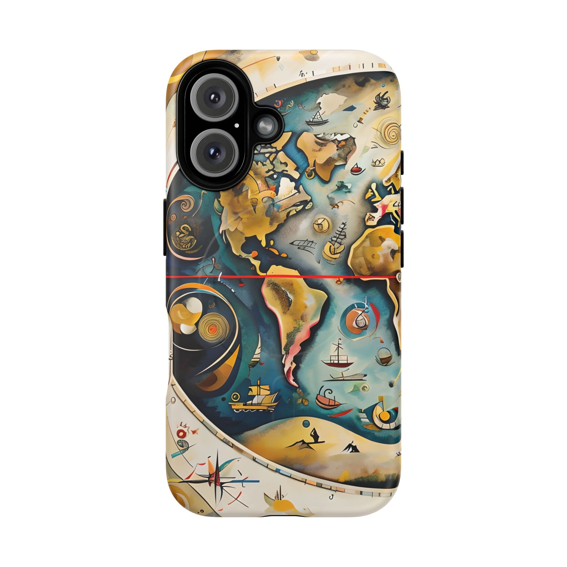Celestial Map iPhone 16 MagSafe Phone Case -Vintage Nautical World Map, Artistic Blue & Gold