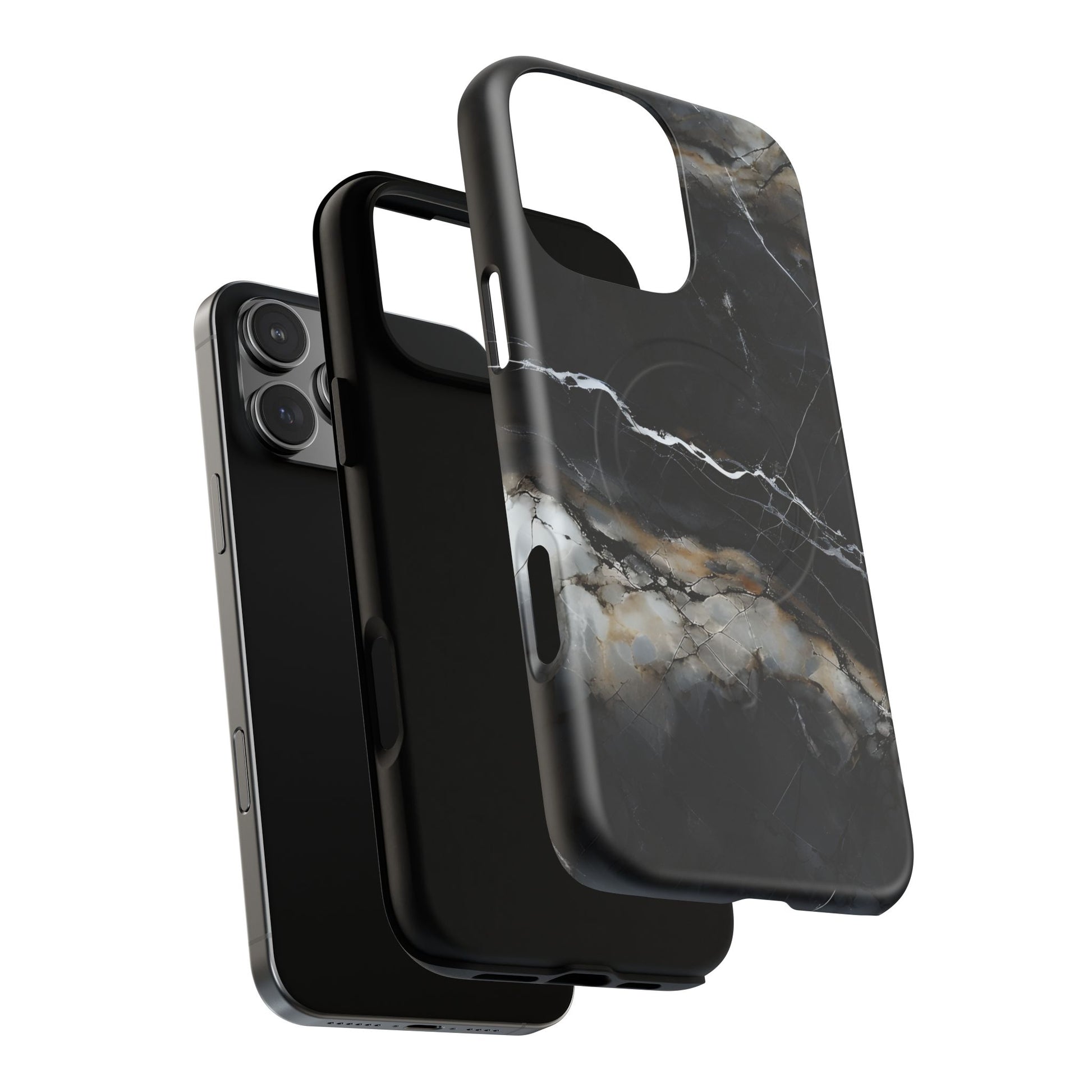 Obsidian Vein iPhone 16 Pro Max MagSafe Phone Case -Black Neutral Marble Design