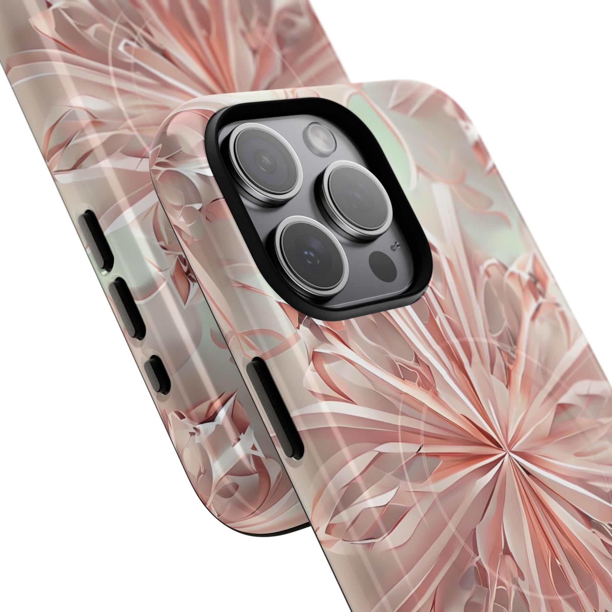 Blush Frost iPhone 15 Pro Max - Kaleidoscope Collection of MagSafe Compatible - Soft Pink Geometric Floral Design