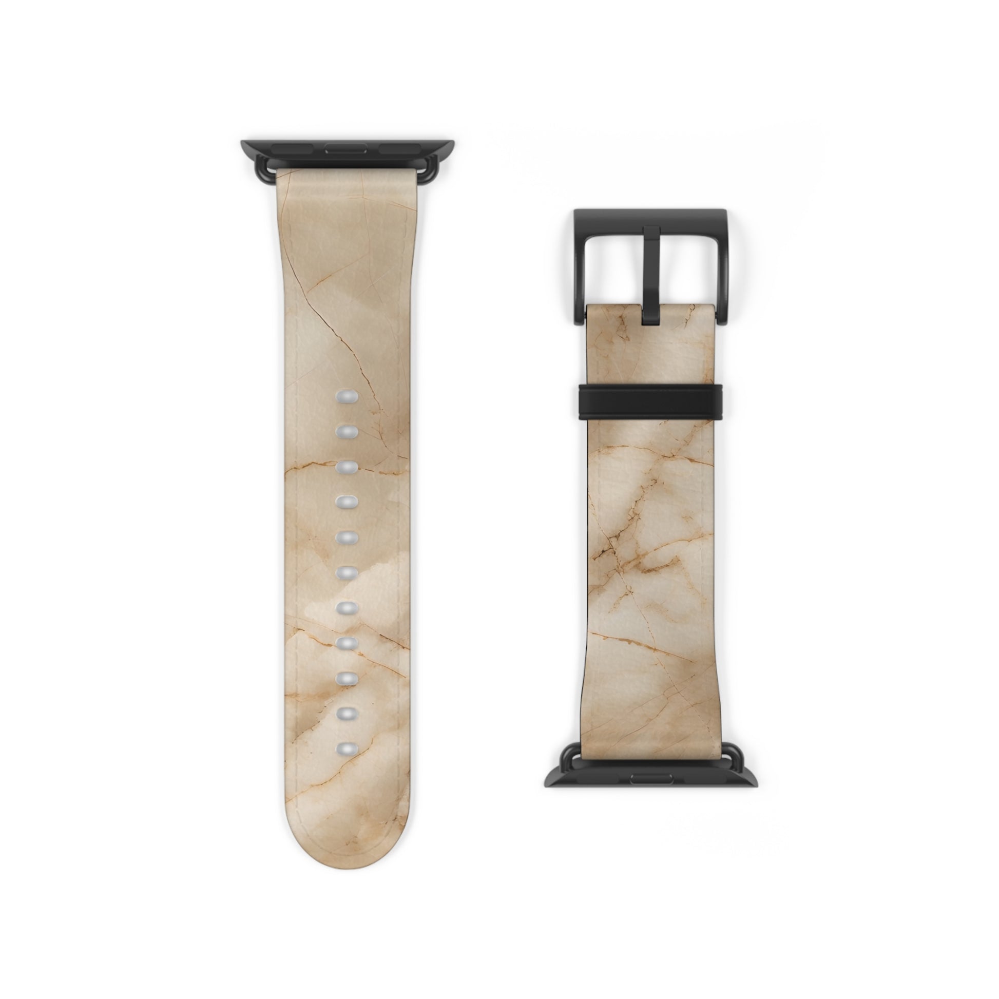 Parchment Mist Apple Watch band strap with black clasp displaying subtle neutral marble pattern in parchment tones