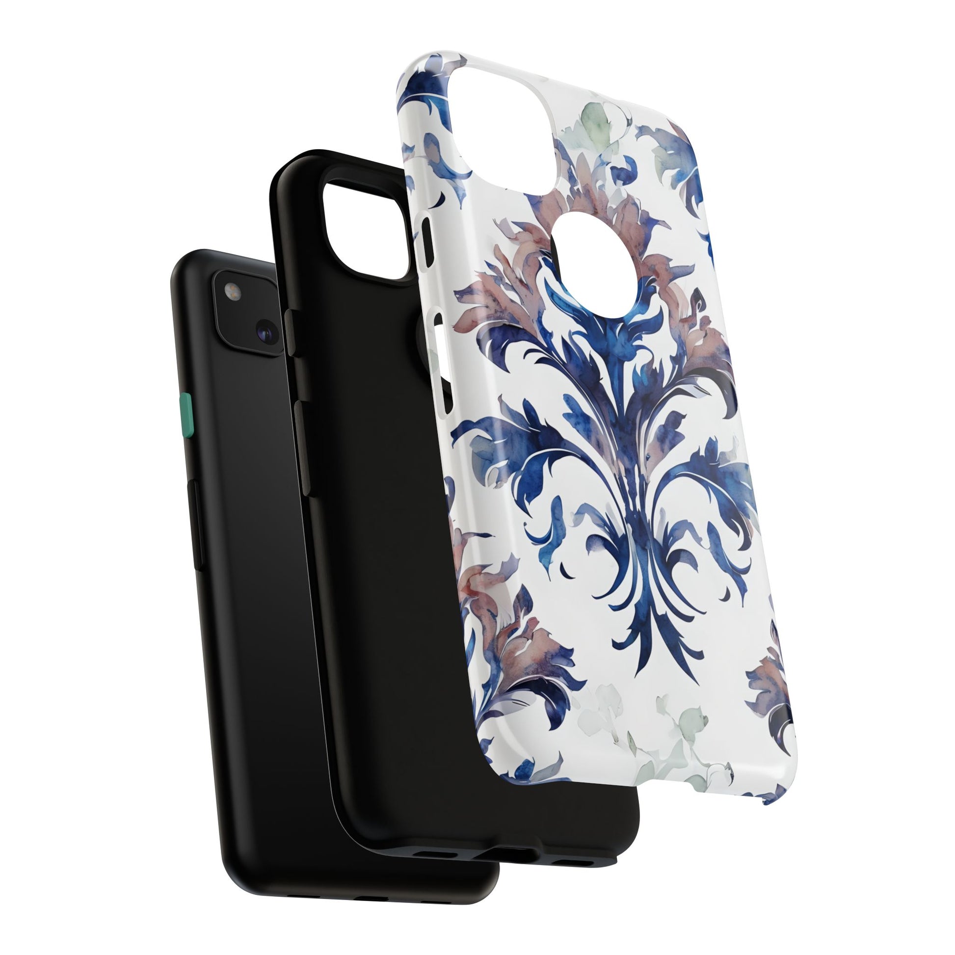 Delft Reverie - Elegant Blue & White Google Pixel 4a Tough Phone Case - Dutch Delftware-Inspired Floral Design