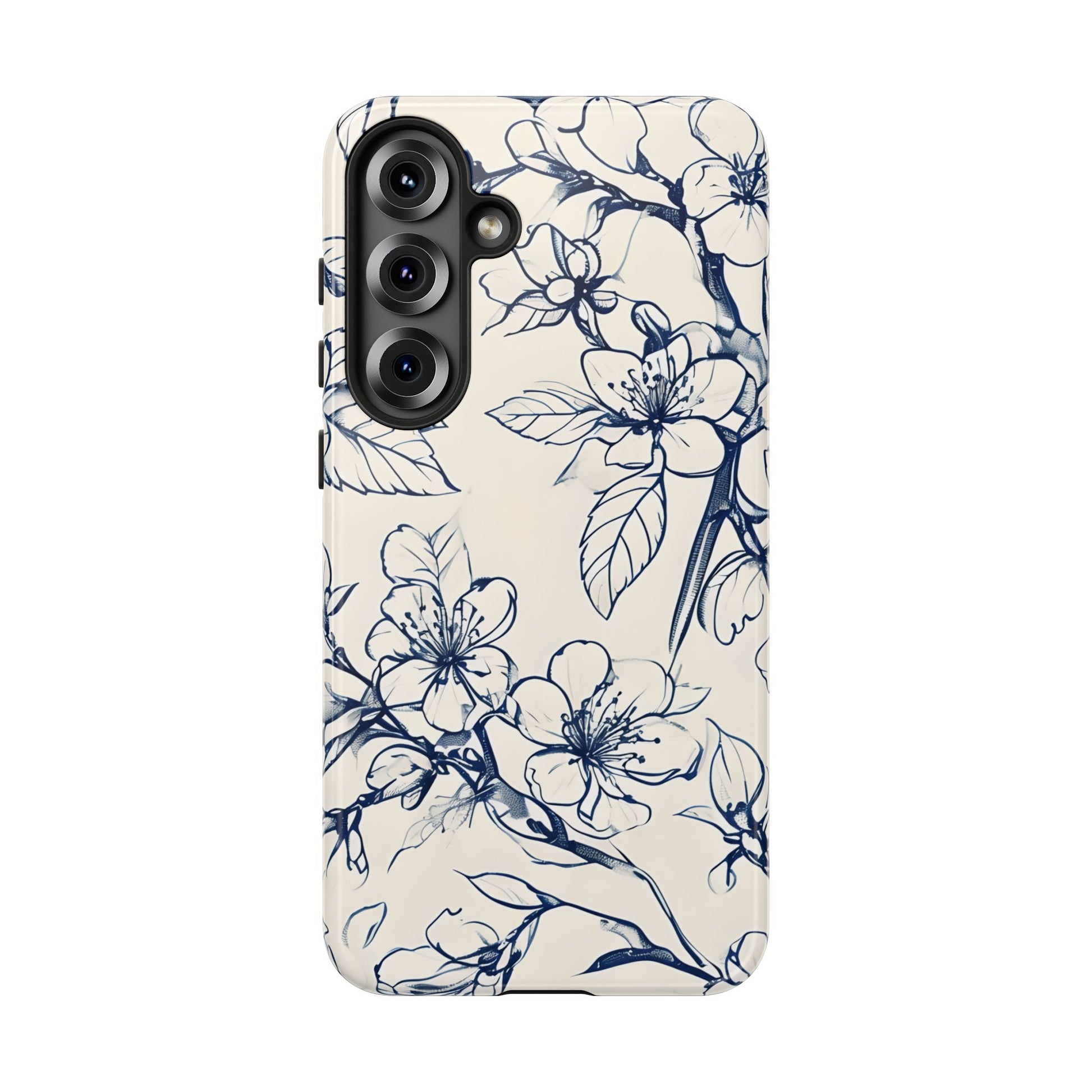Blossom Sketch - Artistic Blue Floral Samsung Galaxy S25 Plus Tough Phone Case - Hand-Drawn Botanical Design