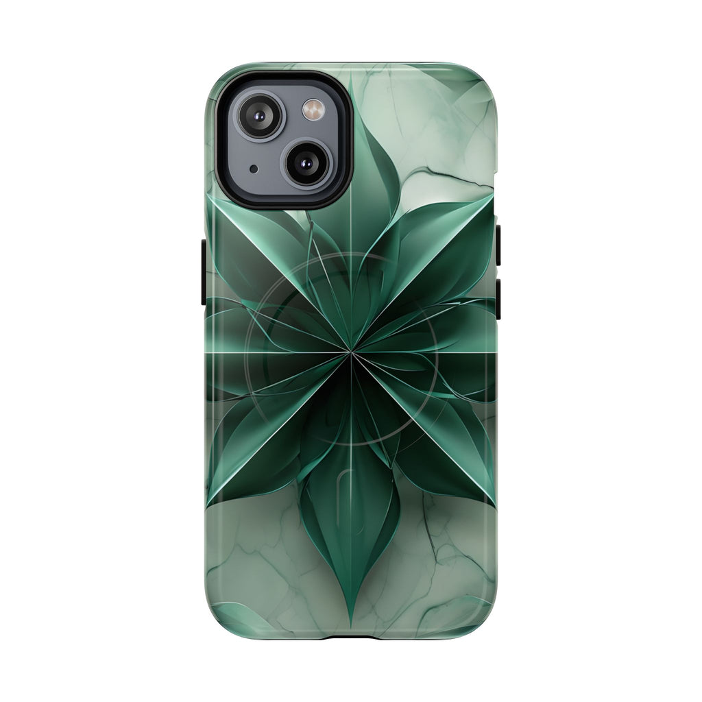 Emerald Bloom - iPhone 14 MagSafe Phone Case - Rich Emerald Modern Design