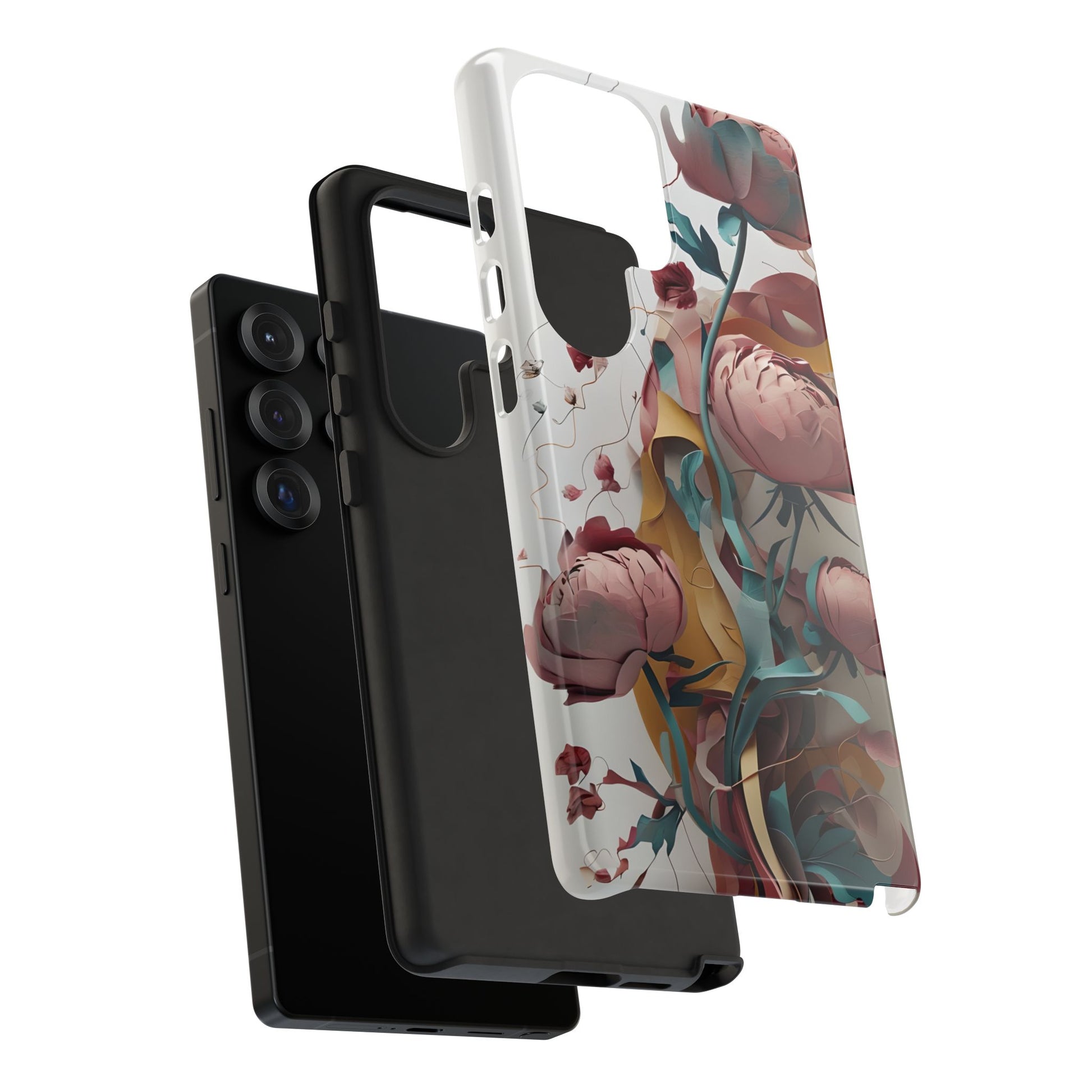 Blushing Peony Veil - Elegant Painterly Floral Samsung Galaxy S25 Ultra Tough Phone Case - Soft Blush & Teal Peony Design
