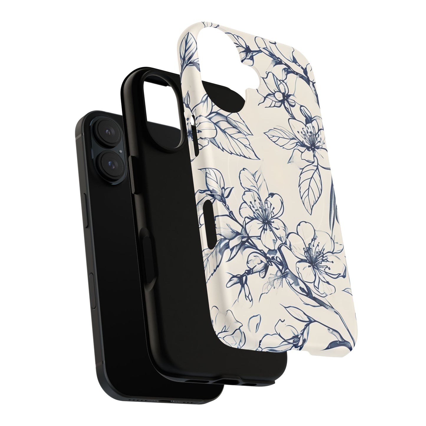 Blossom Sketch - Artistic Blue Floral - iPhone MagSafe Phone Case - Botanical Design