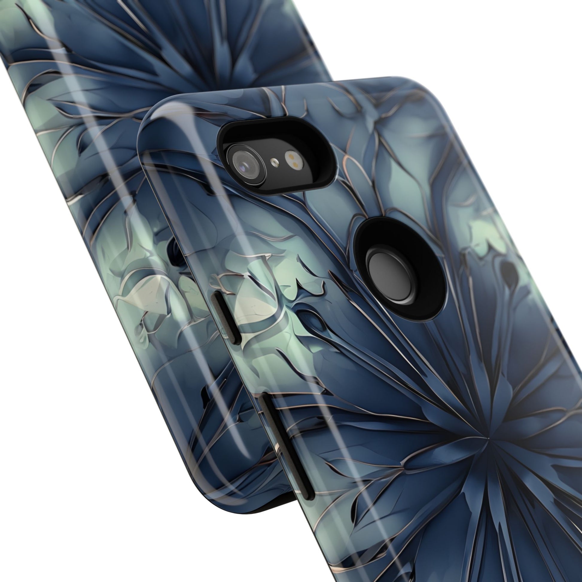 Indigo Mosaic - Artistic Kaleidoscope Collection Artistic Floral - Google Pixel 3XL Tough Phone Case - Bold Blue Symmetrical Design