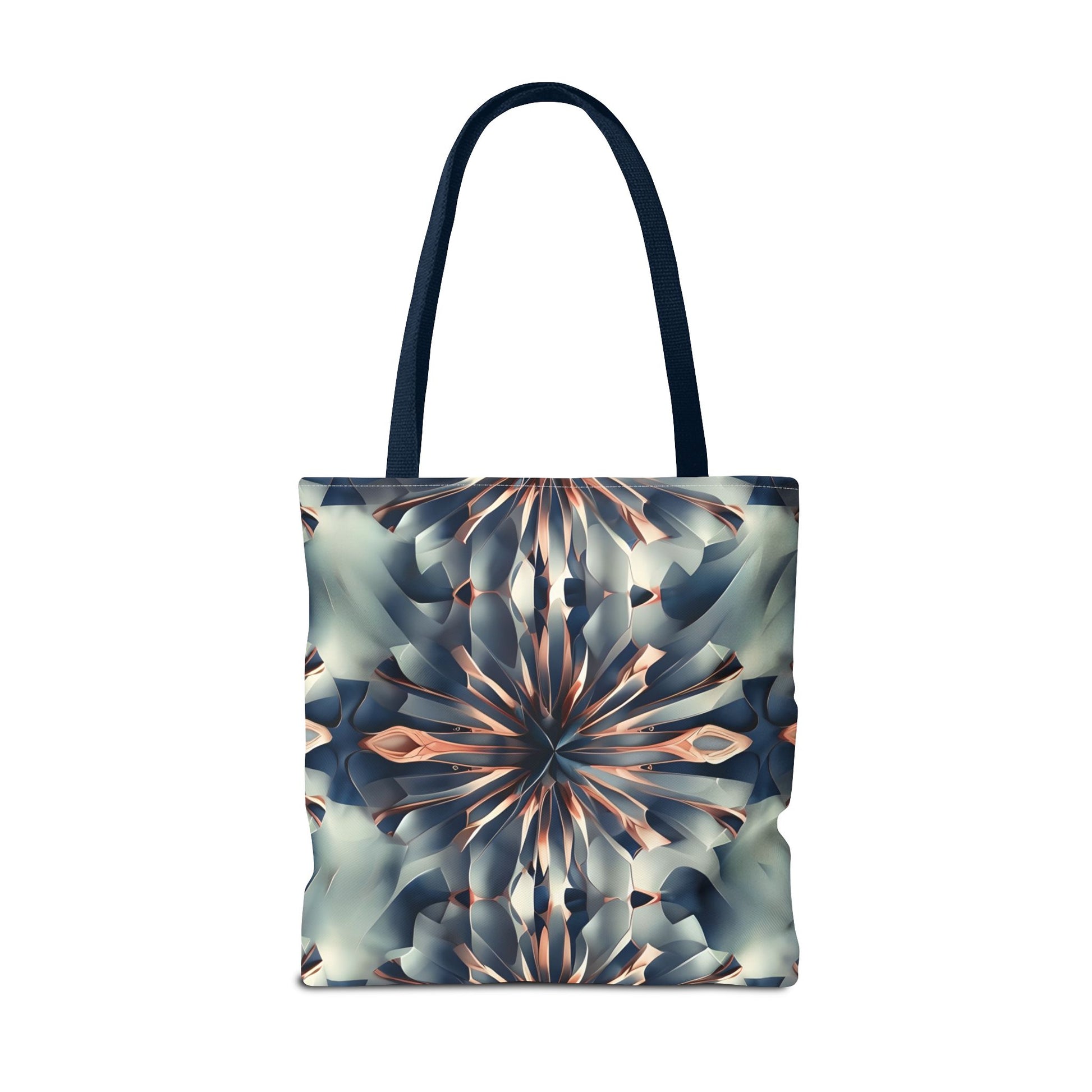 Obsidian Kaleidoscope Canvas Tote Bag (16x16 & 18x18)- Premium Navy Handle Designer Tote, Artistic Eco-Friendly Shopping Bag