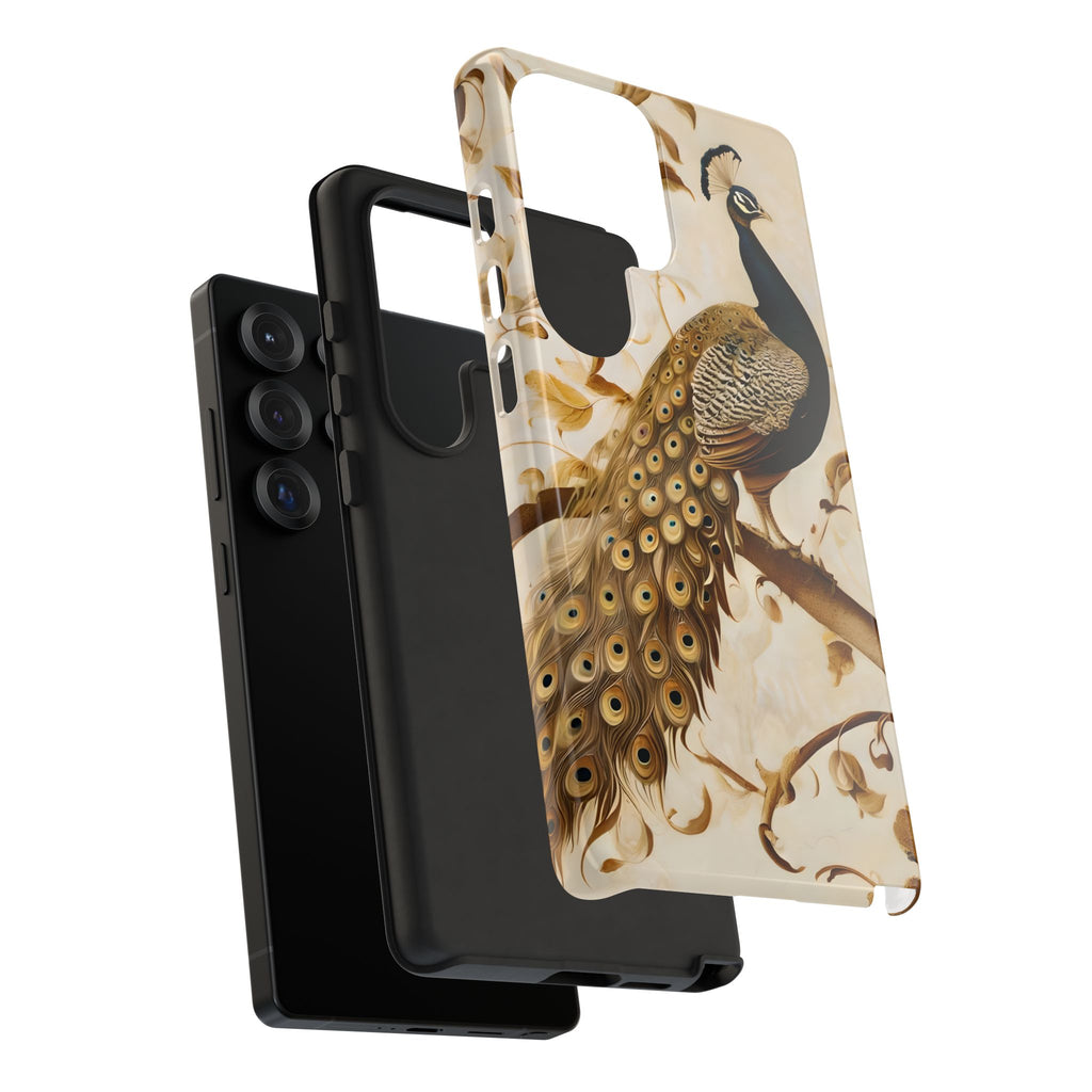 Golden Plumage - Luxe Peacock Art Samsung Galaxy S25 Ultra Phone Case - Elegant Gold & Cream Design