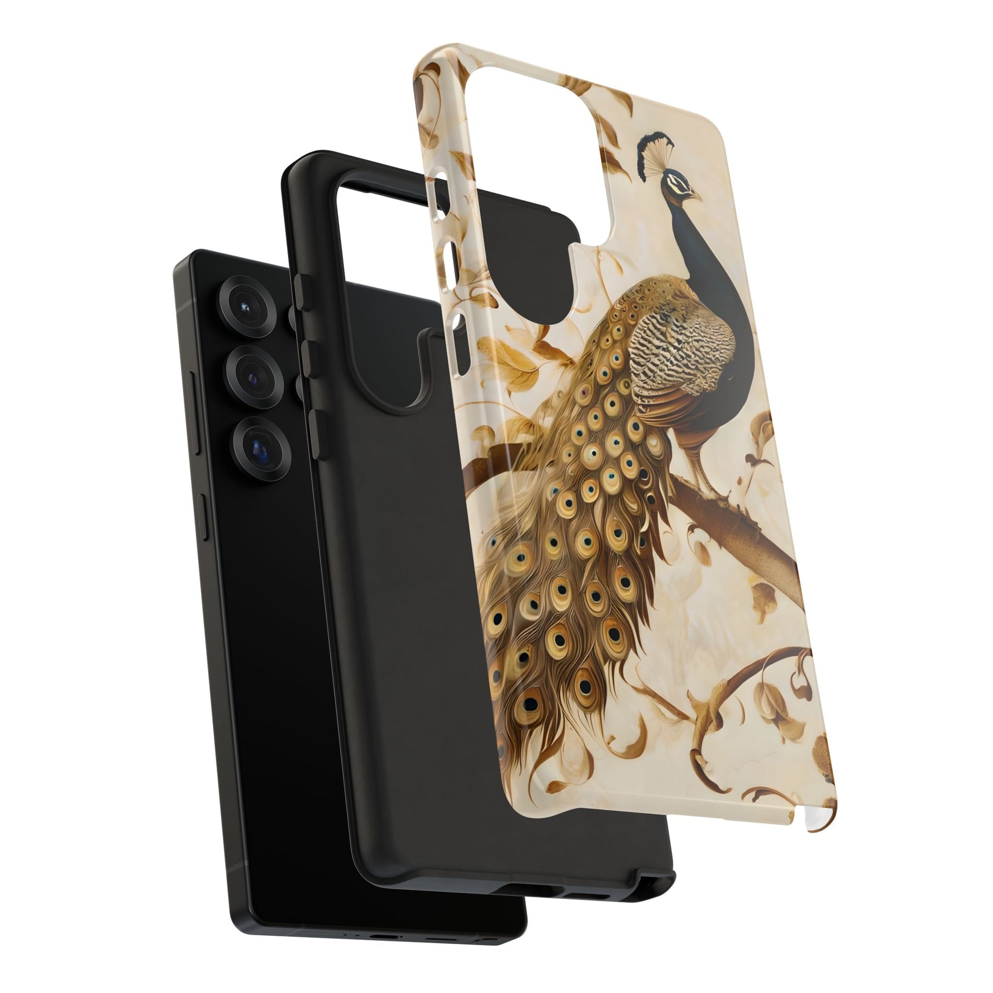 Golden Plumage - Luxe Peacock Art Samsung Galaxy S25 Ultra Phone Case - Elegant Gold & Cream Design