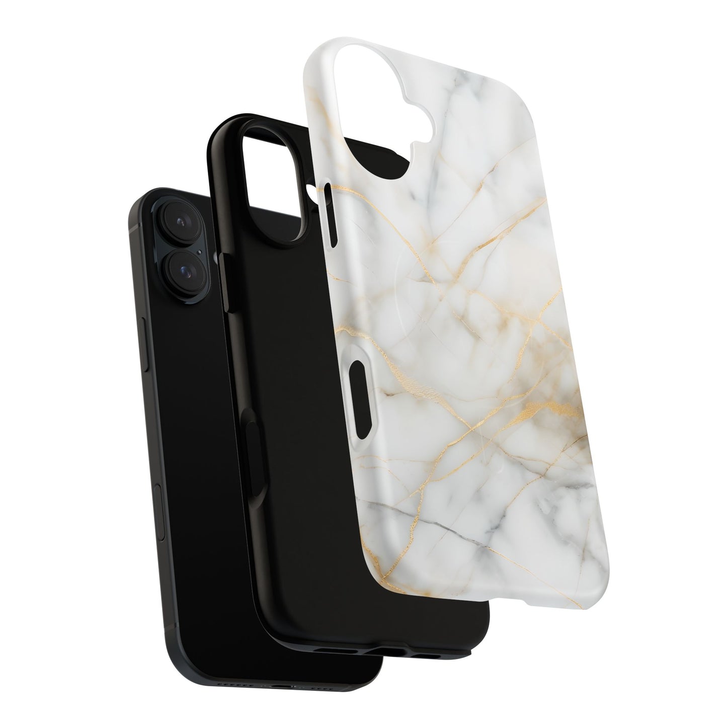 Golden Vein iPhone MagSafe Phone Case -White Neutral Marble Design