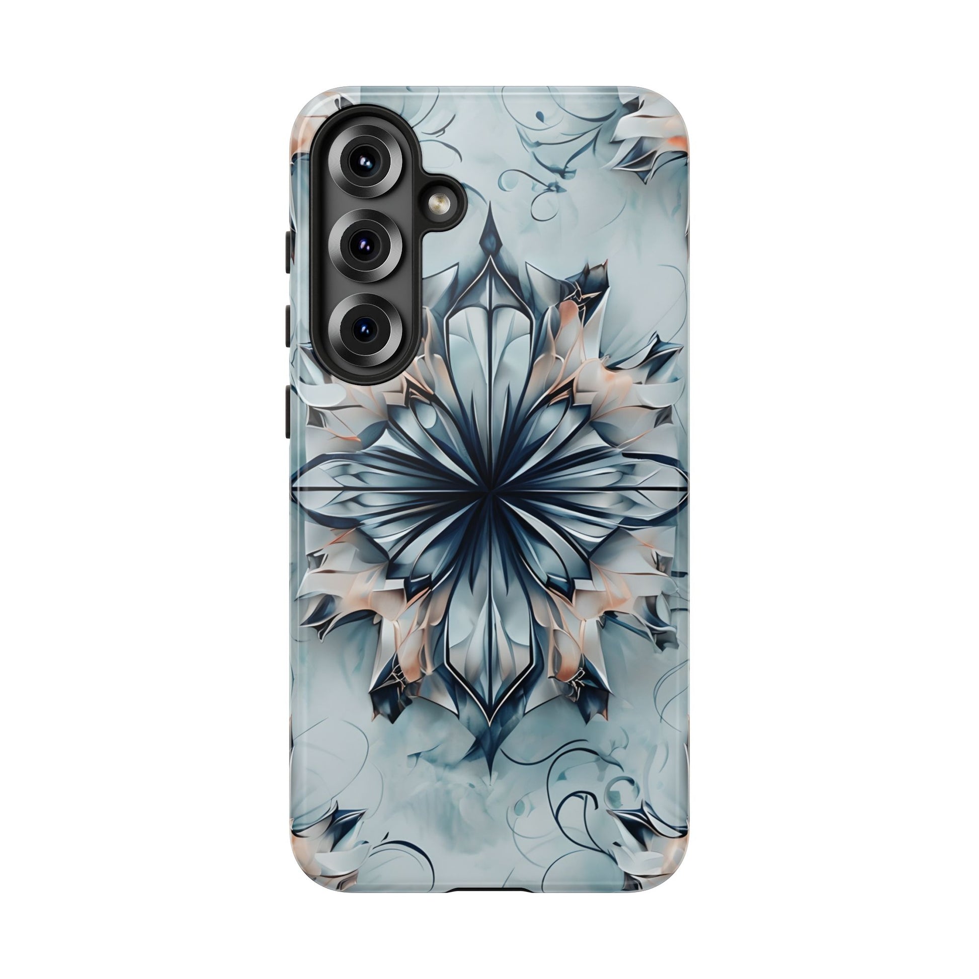 Indigo Mirage - Artistic Kaleidoscope Collection Artistic Floral - Samsung Galaxy S25 Plus Tough Phone Case - Bold Indigo Symmetrical Design
