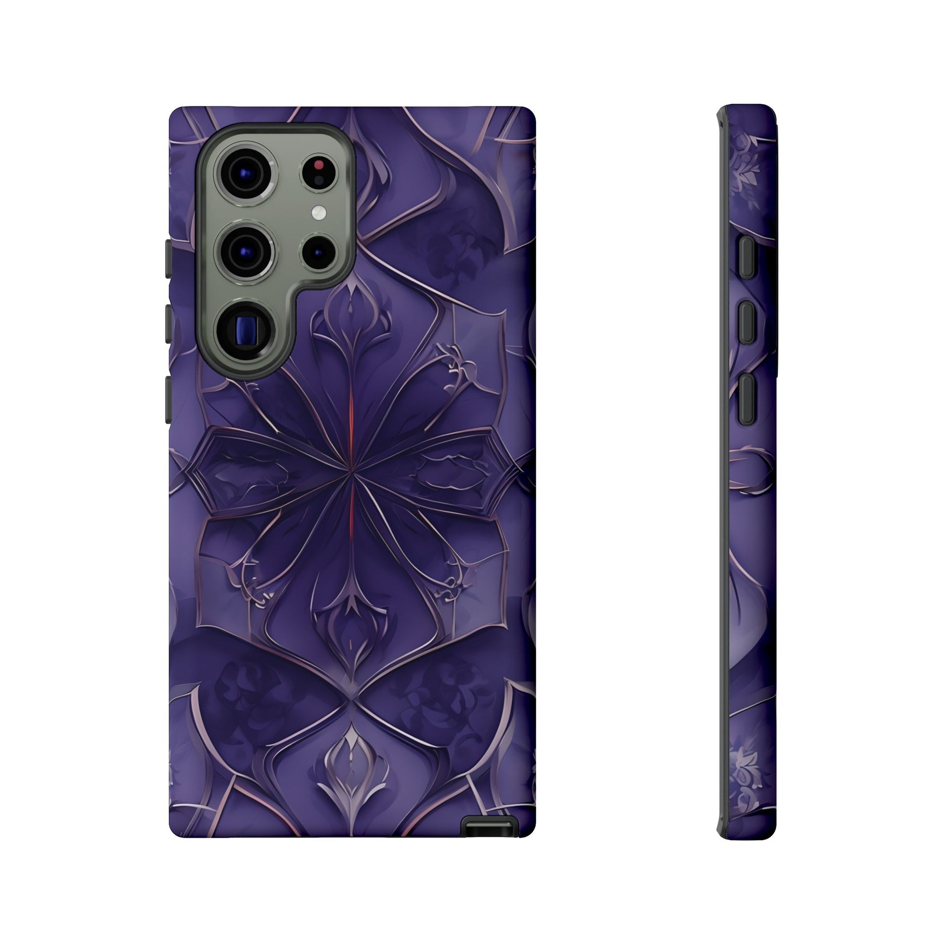 Violet Nebula - Kaleidoscope Collection Artistic Floral Burst - Samsung Galaxy S23 Ultra Tough Phone Case - Bold Purple Symmetrical Design