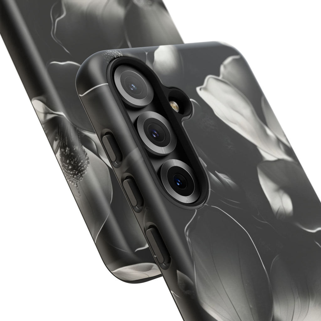 Monochrome Magnolia - Elegant Black & White Floral Samsung Galaxy S25 Tough Phone Case - Artistic Magnolia Design