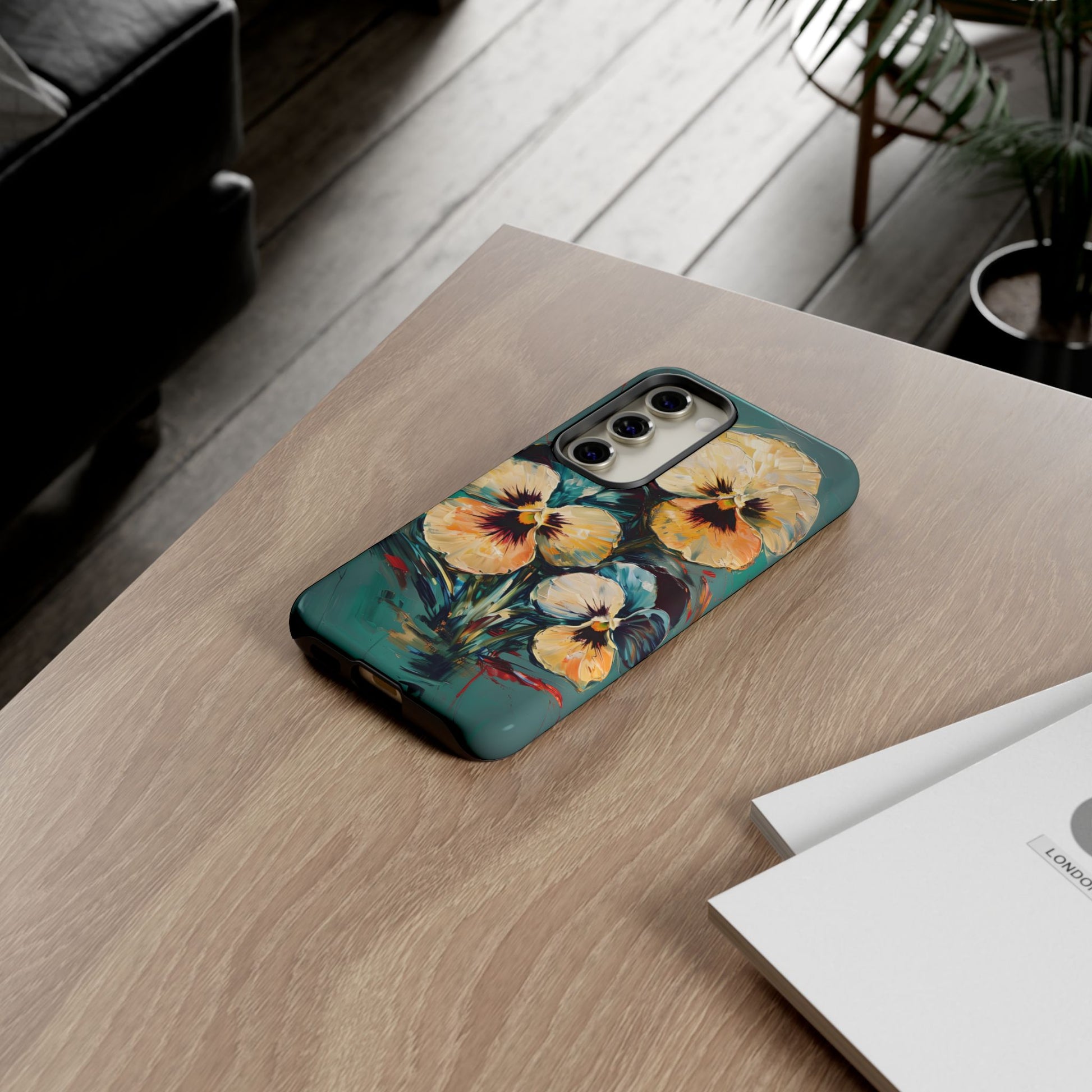 Golden Pansy Cascade Tough Case for Samsung Galaxy S23 - Floral Artistic Shockproof Cover, Elegant Protective Phone Case