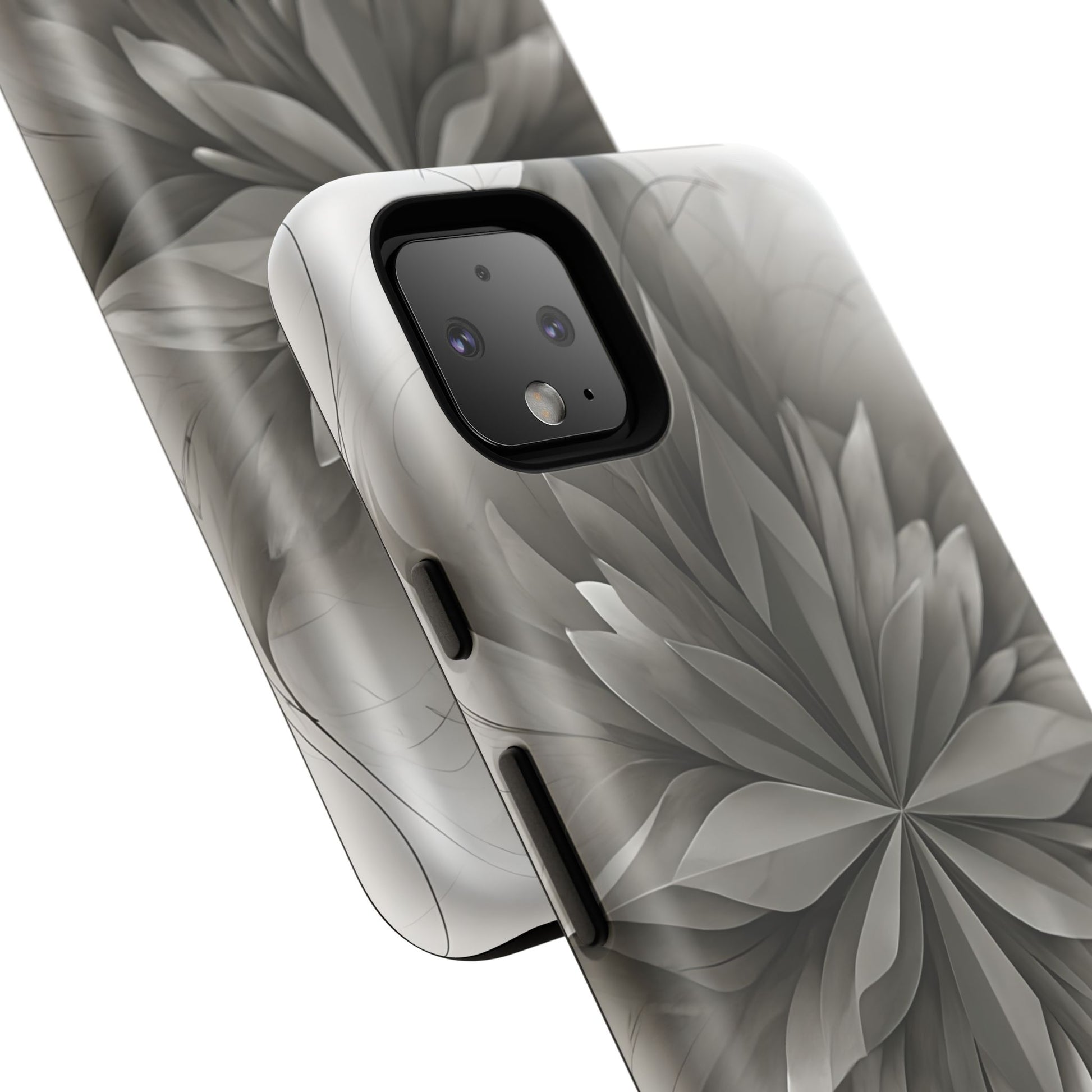Silver Lotus - Elegant Monochrome Floral Google Pixel 4XL Tough Phone Case - Modern Lotus Design