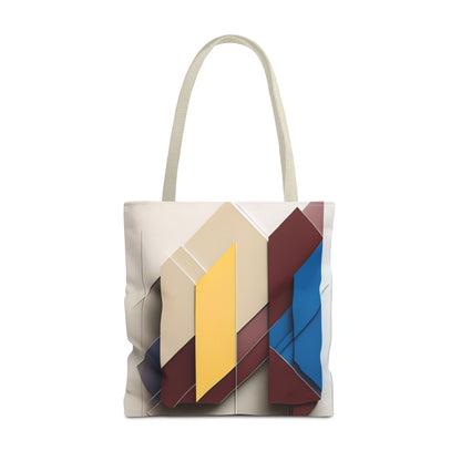 Chromatic Construct Tote Bag (16x16 & 18x18)- Bold Geometric Colorblock on Beige Canvas, Reusable & Eco-Friendly