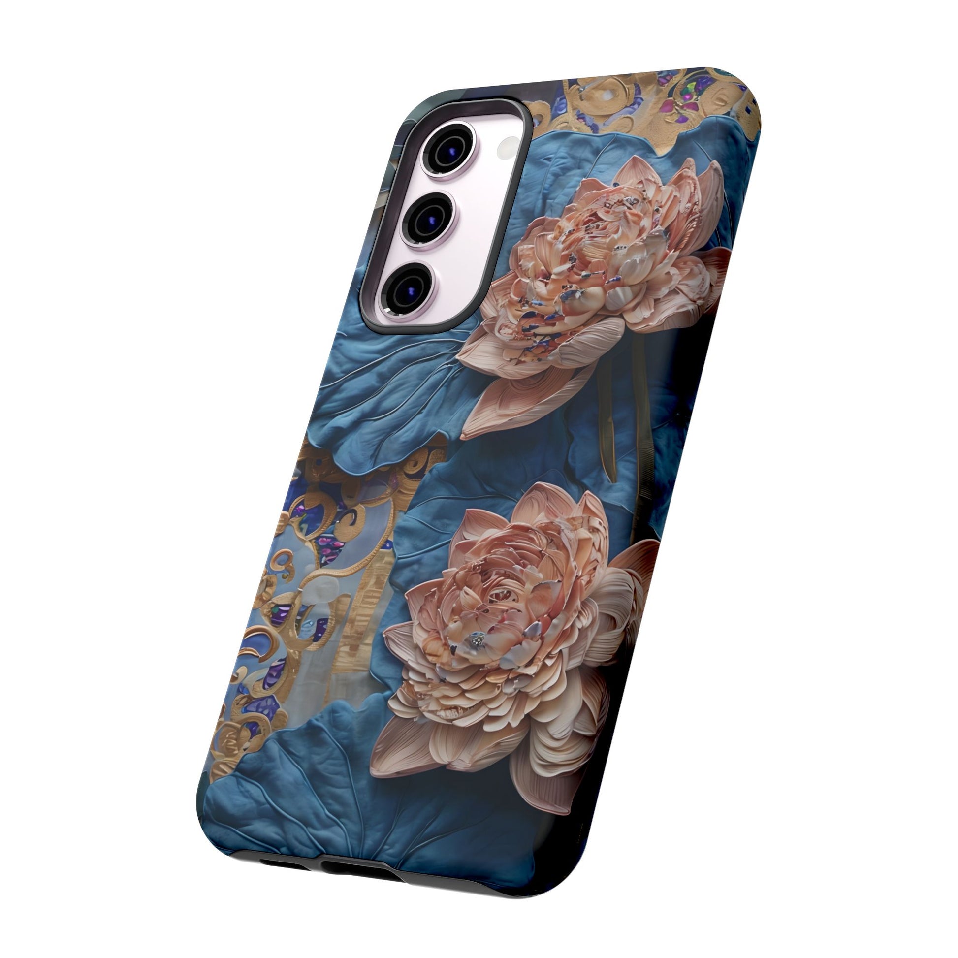 Peony Midnight Tapestry - Samsung Galaxy S23 Plus - Elegant Blue & Blush Artful Phone Cover