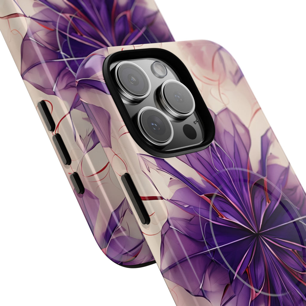Violet Reverie - Kaleidoscope Collection Artistic Floral Burst - iPhone 16 Pro Max MagSafe Phone Case - Bold Purple Symmetrical Design