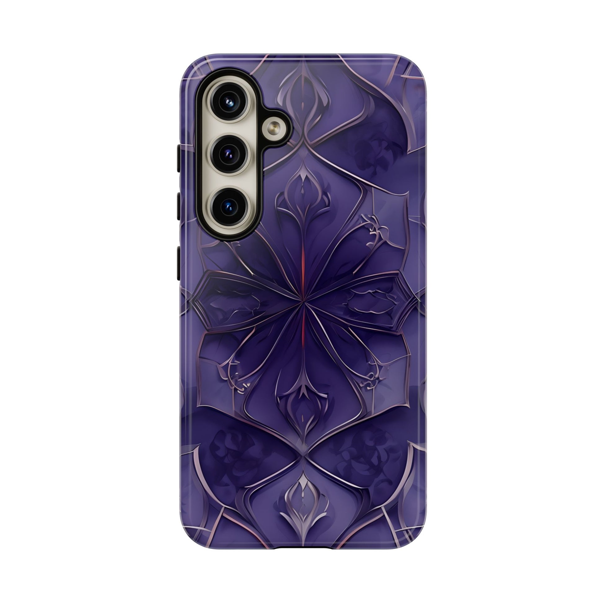 Violet Nebula - Kaleidoscope Collection Artistic Floral Burst - Samsung Galaxy S24 Tough Phone Case - Bold Purple Symmetrical Design