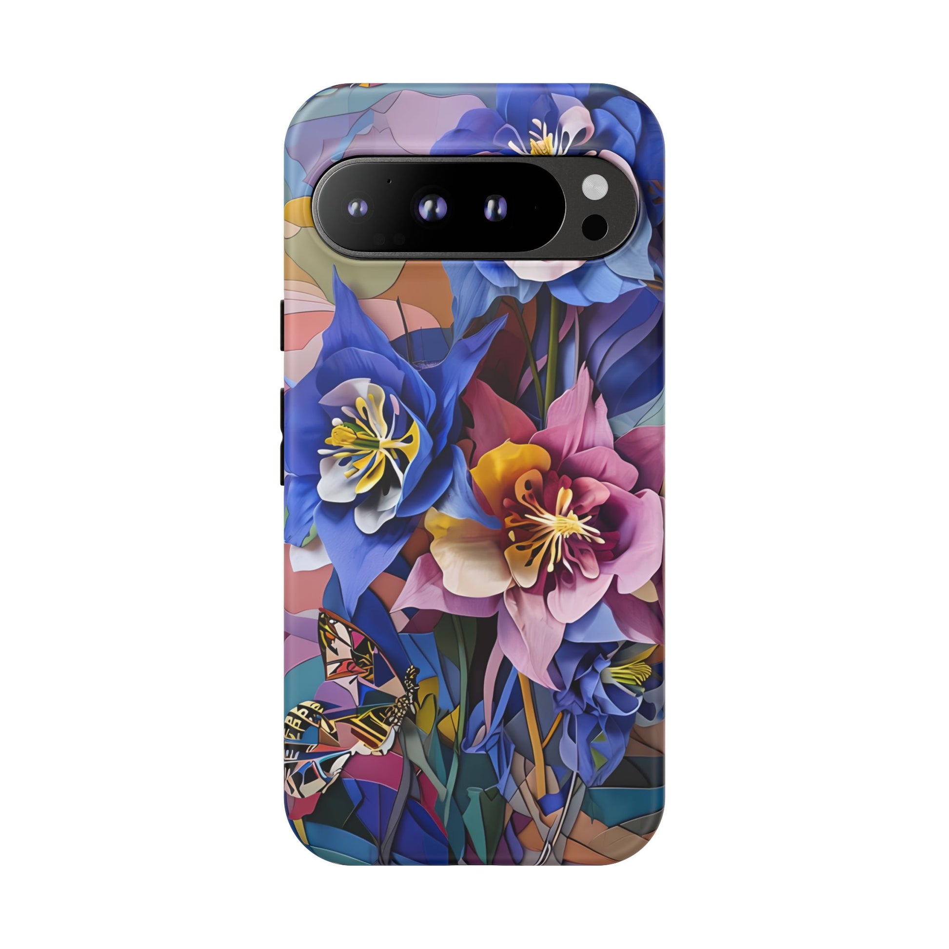 Blue Columbine Carnivale - Artistic Floral & Butterfly Google Pixel 9 Pro XL Tough Phone Case - Vibrant Botanical Design