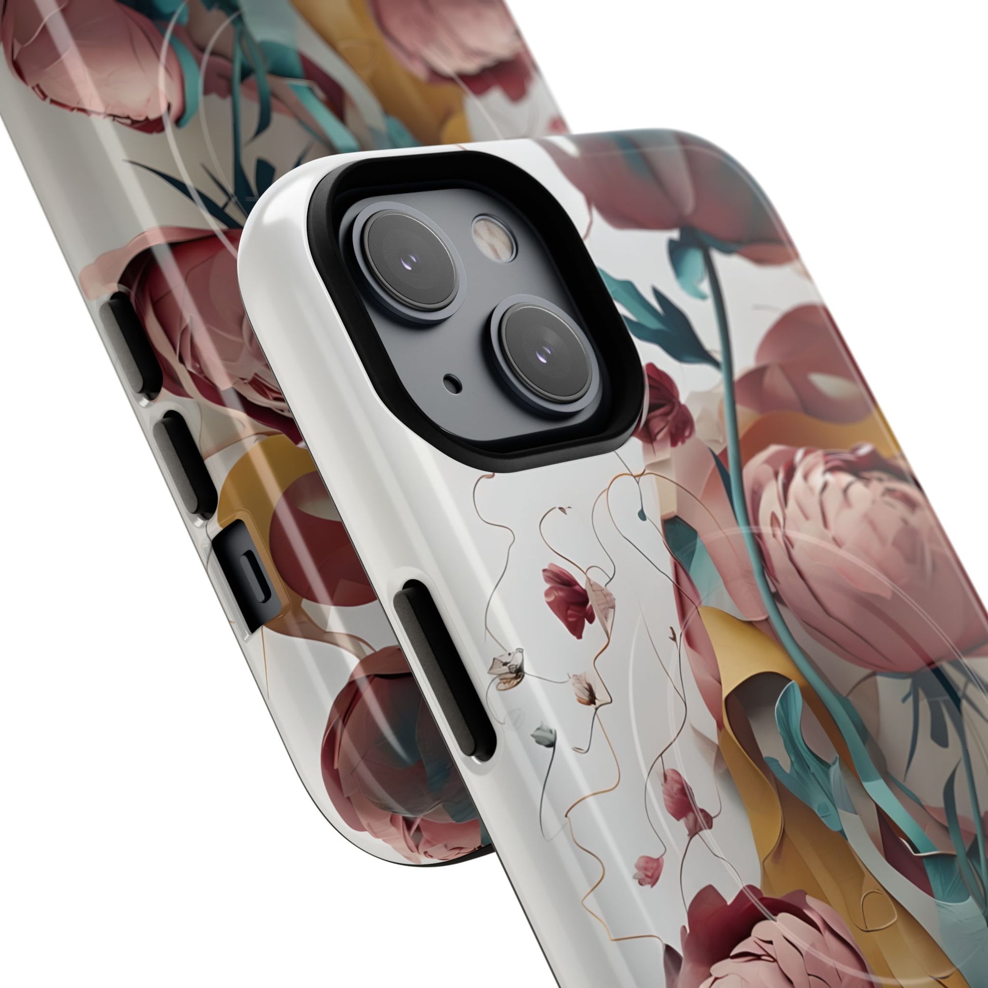 Blushing Peony Veil - Elegant Painterly Floral iPhone 14 MagSafe Phone Case - Soft Blush & Teal Peony Design