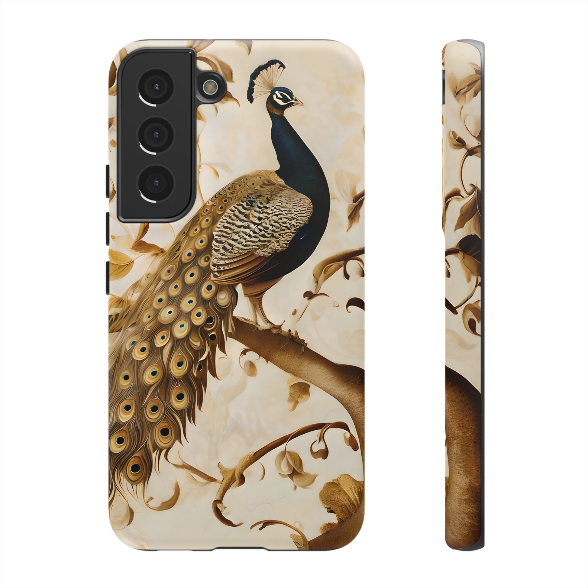 Golden Plumage - Luxe Peacock Art Samsung Galaxy S22 Phone Case - Elegant Gold & Cream Design