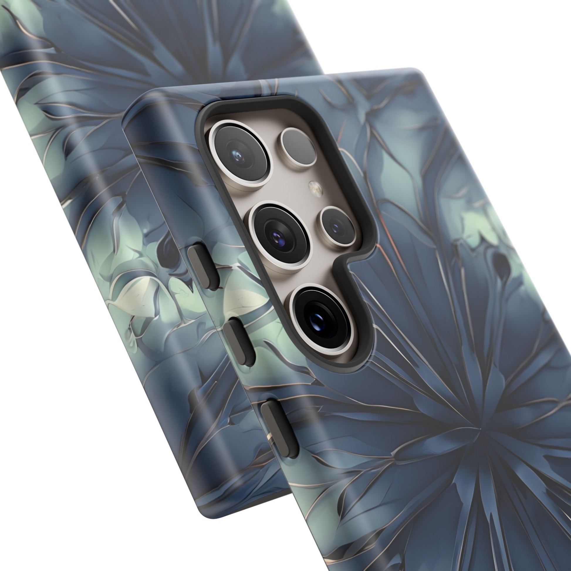 Indigo Mosaic - Artistic Kaleidoscope Collection Artistic Floral - Samsung Galaxy S24 Ultra Tough Phone Case - Bold Blue Symmetrical Design