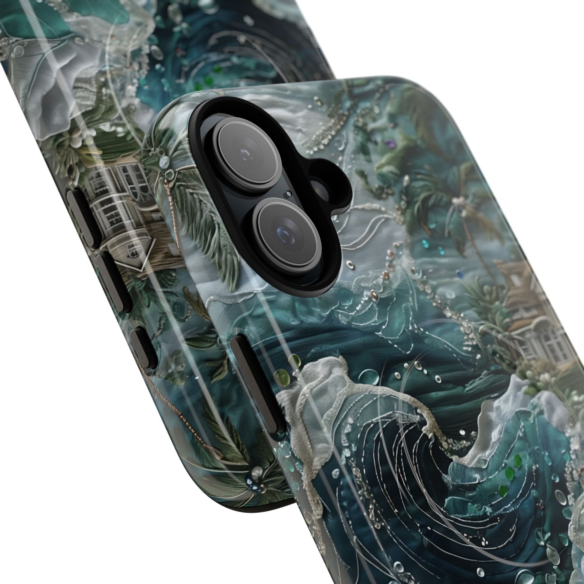 Tropical Midnight Wave - Artistic Ocean iPhone 16 Plus MagSafe Phone Case - Dramatic Blue Wave Design