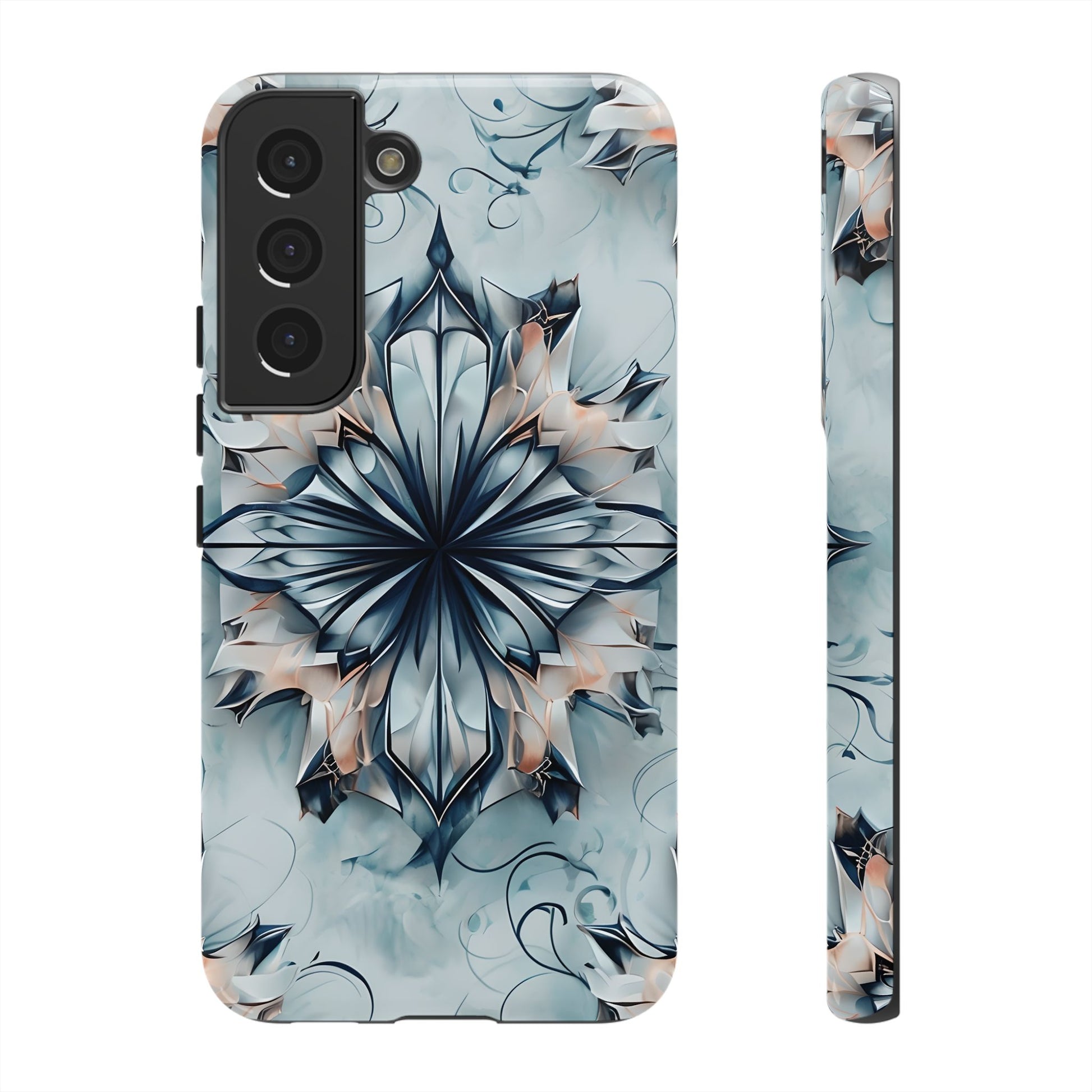 Indigo Mirage - Artistic Kaleidoscope Collection Artistic Floral - Samsung Galaxy S22 Tough Phone Case - Bold Indigo Symmetrical Design
