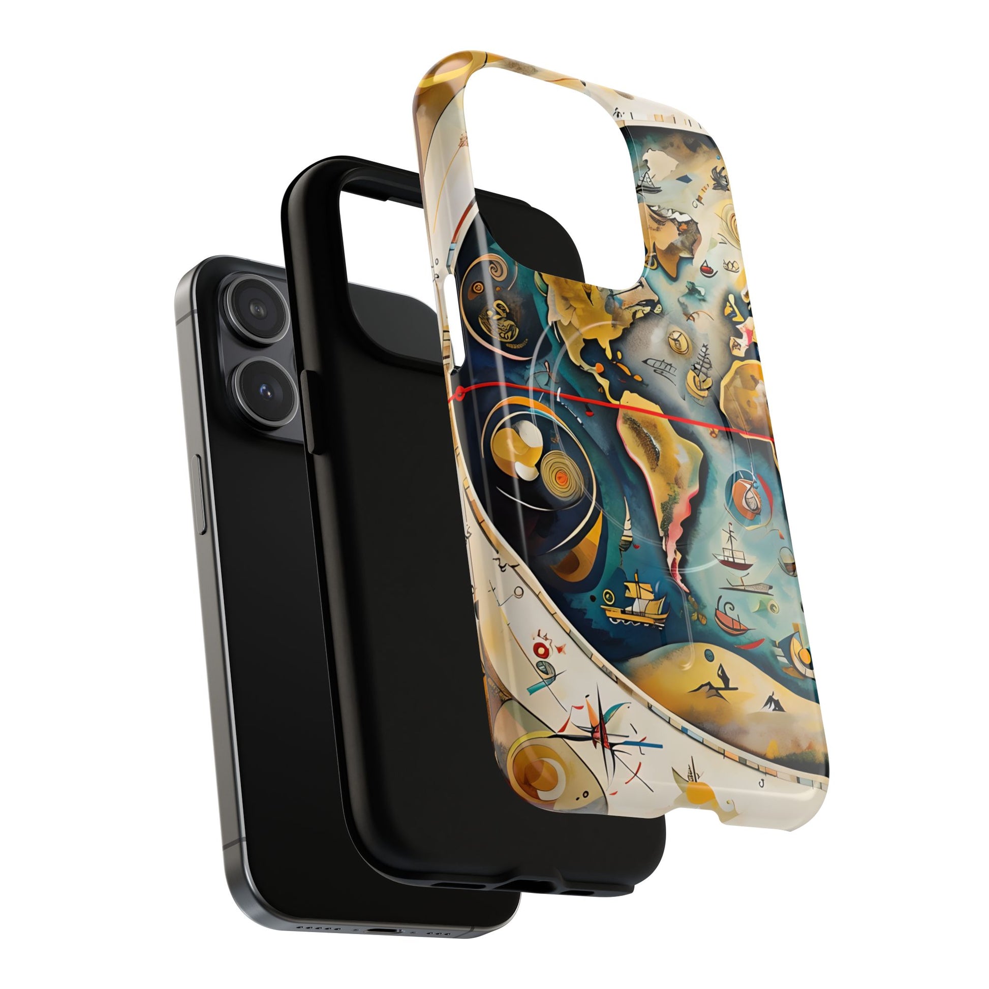 Celestial Map iPhone 15 Pro MagSafe Phone Case -Vintage Nautical World Map, Artistic Blue & Gold