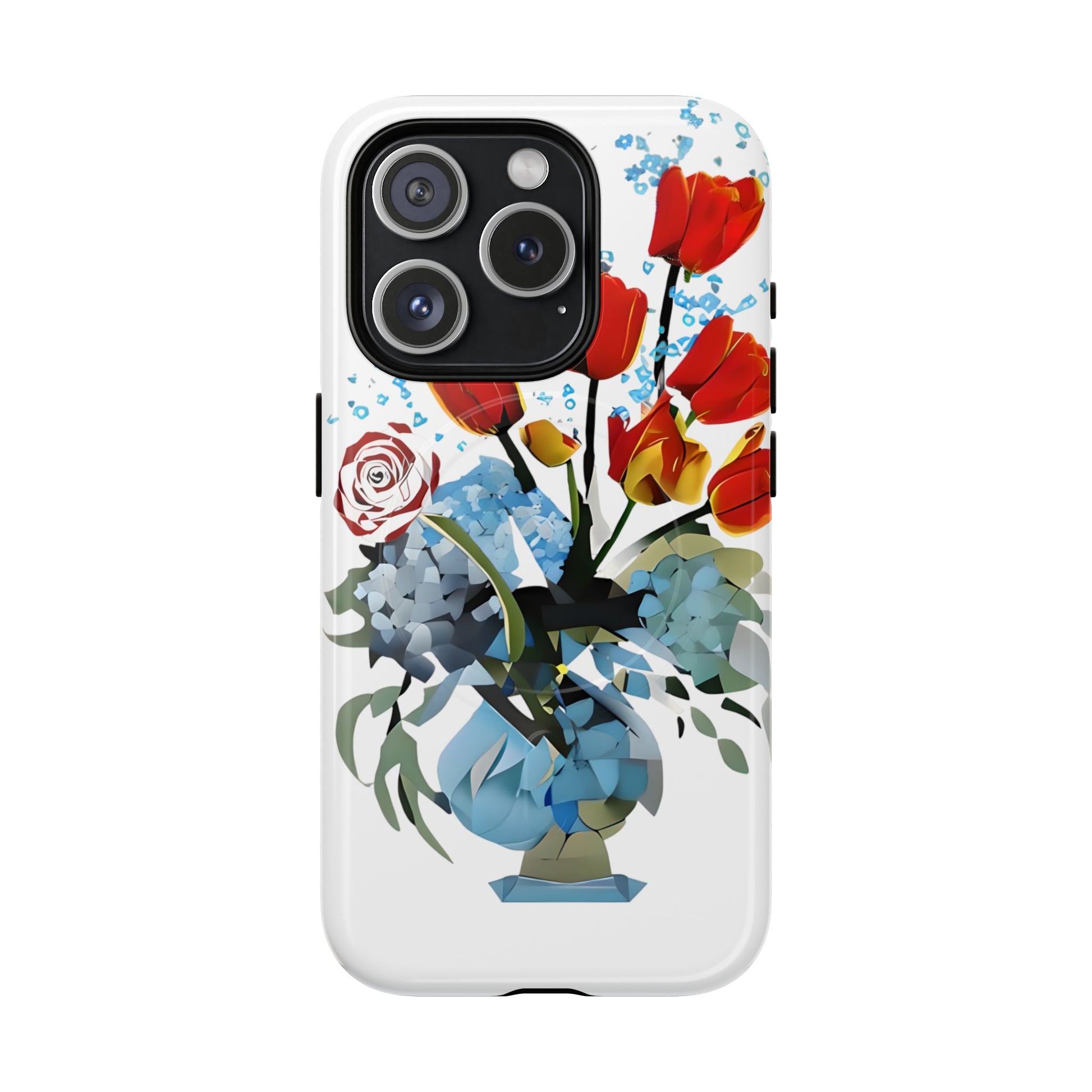 Bouquet Brilliance - Artistic Floral iPhone 15 Pro MagSafe Phone Case - Vibrant Tulip, Rose & Hydrangea Design