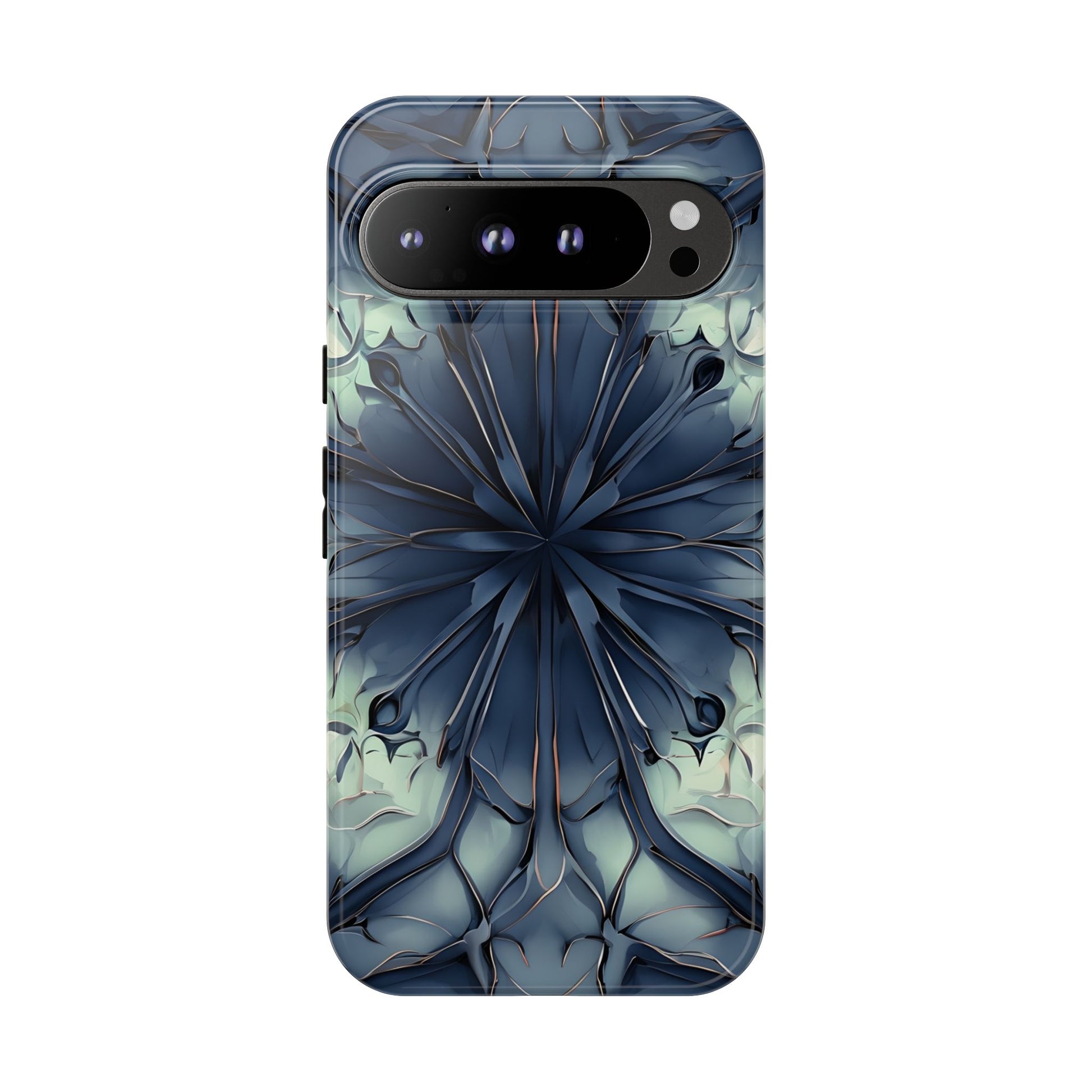 Indigo Mosaic - Artistic Kaleidoscope Collection Artistic Floral - Google Pixel 9 Pro XL Tough Phone Case - Bold Blue Symmetrical Design