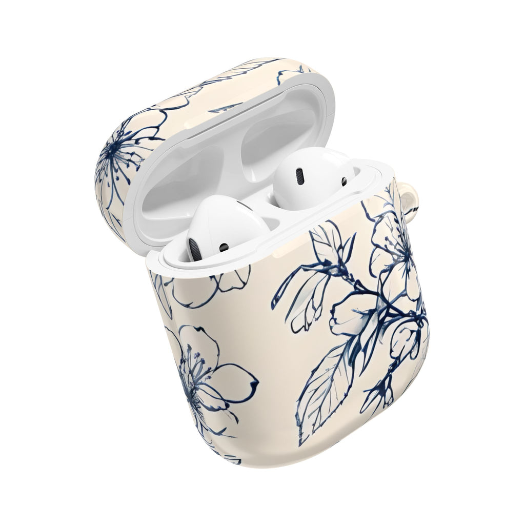 Blossom Sketch AirPod Case - Elegant Floral Earbud Cover for Gen 1, 2, 3, Pro Gen 1 & 2 - Chic Blue Botanical Gift for Her