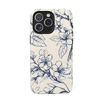 Blossom Sketch - Artistic Blue Floral - iPhone MagSafe Phone Case - Botanical Design