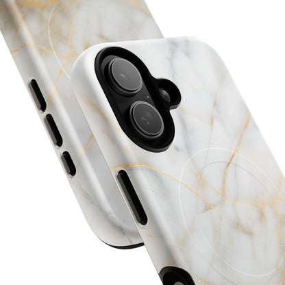 Golden Vein iPhone MagSafe Phone Case -White Neutral Marble Design