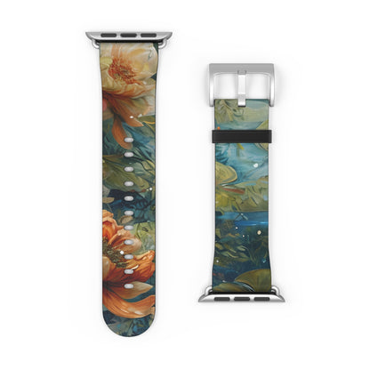 Waterlily Nocturne Apple Watch Band - Nature-Inspired Art Strap, Elegant Mountain Lake Design, Premium Gift for Outdoor Lovers