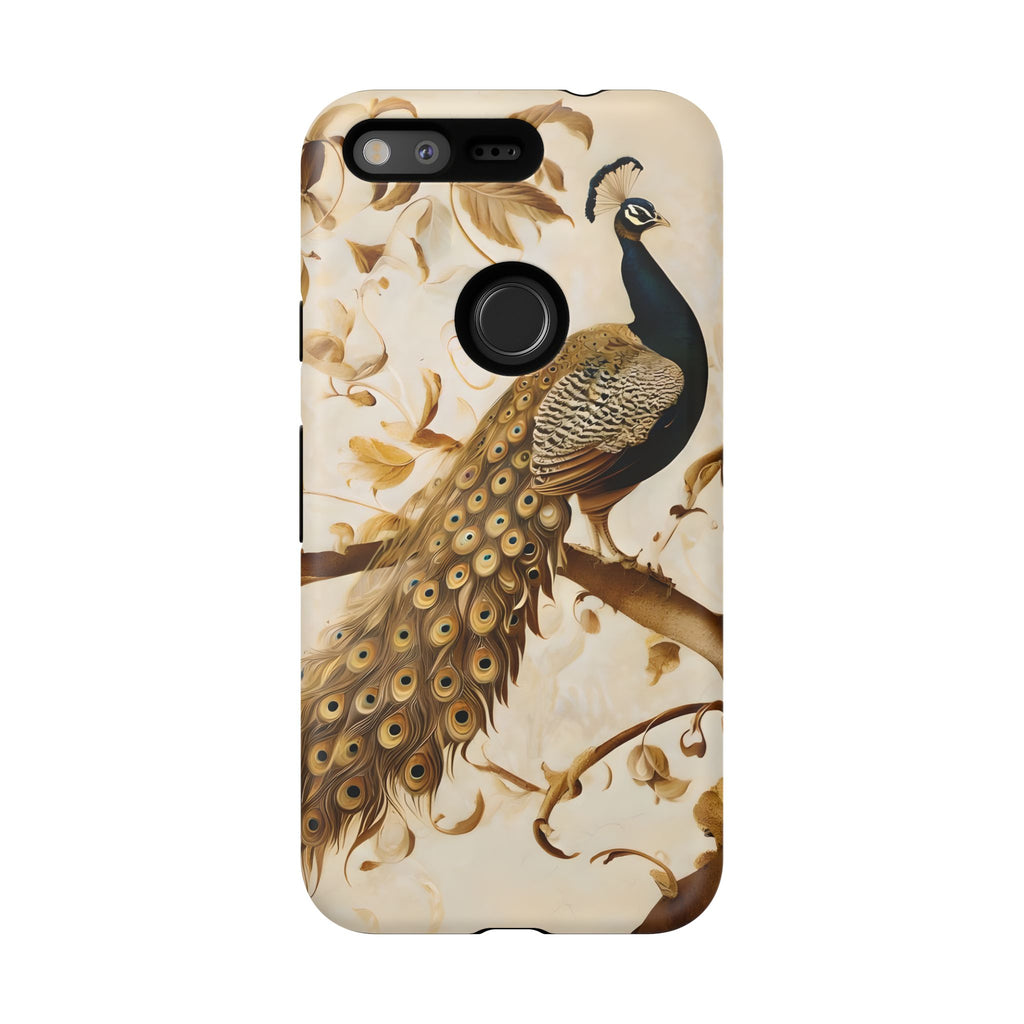 Golden Plumage - Luxe Peacock Art Google Pixel Phone Case - Elegant Gold & Cream Design