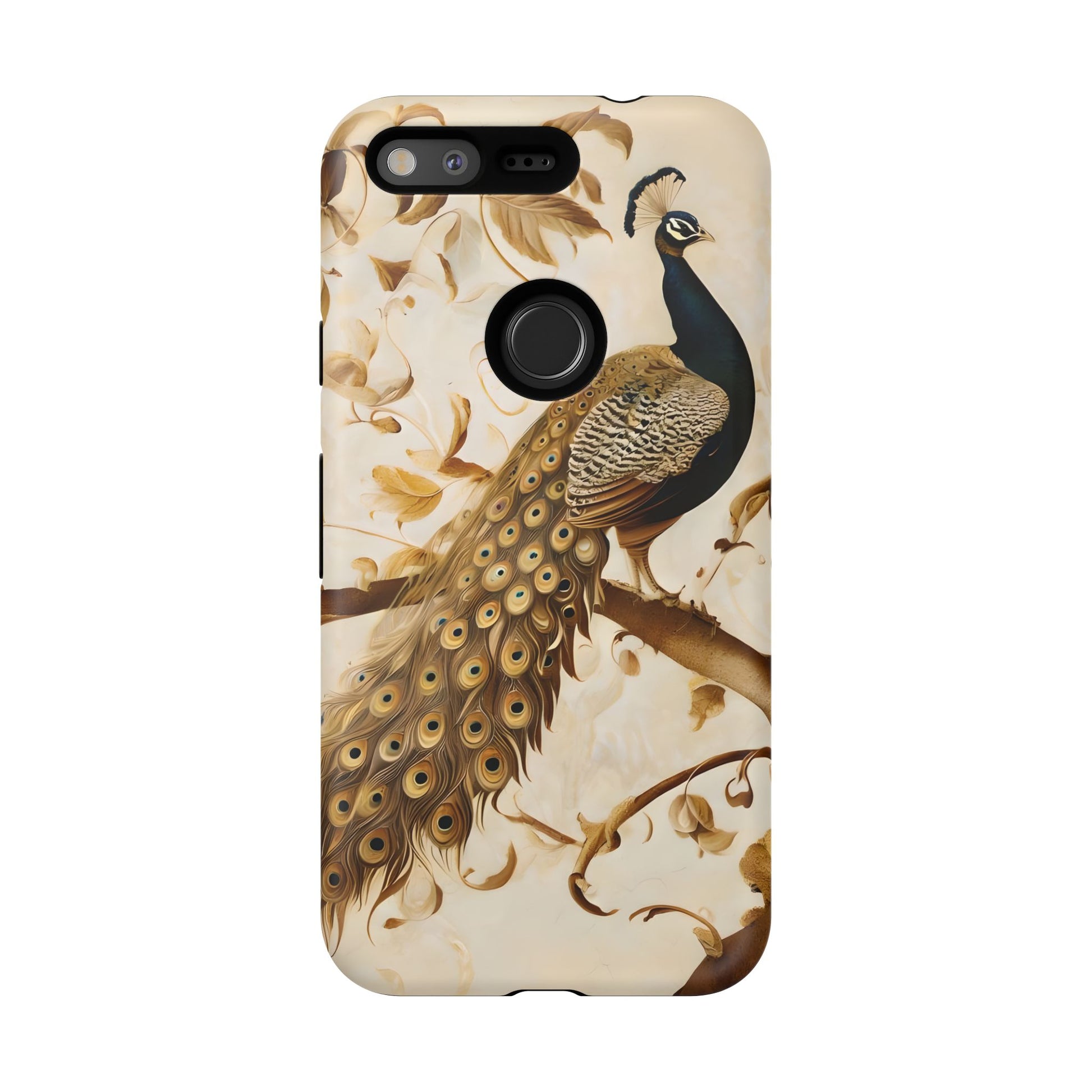 Golden Plumage - Luxe Peacock Art Google Pixel Phone Case - Elegant Gold & Cream Design