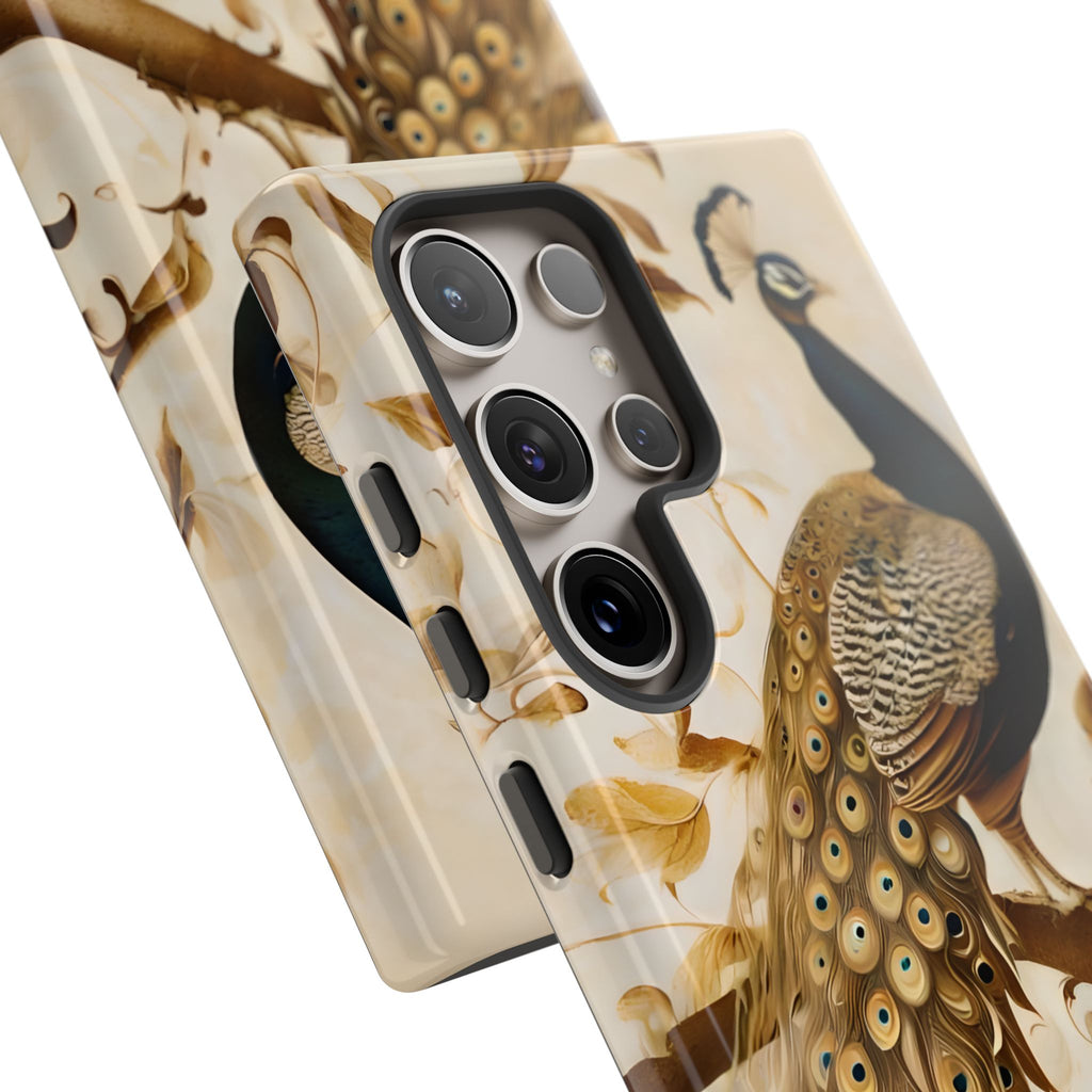 Golden Plumage - Luxe Peacock Art Samsung Galaxy S24 Ultra Phone Case - Elegant Gold & Cream Design