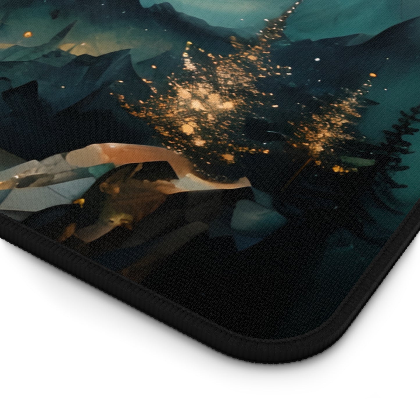 Close-up of Aurora Dreamscape desk mat showing detailed aurora color patterns