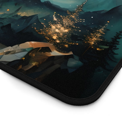 Close-up of Aurora Dreamscape desk mat showing detailed aurora color patterns