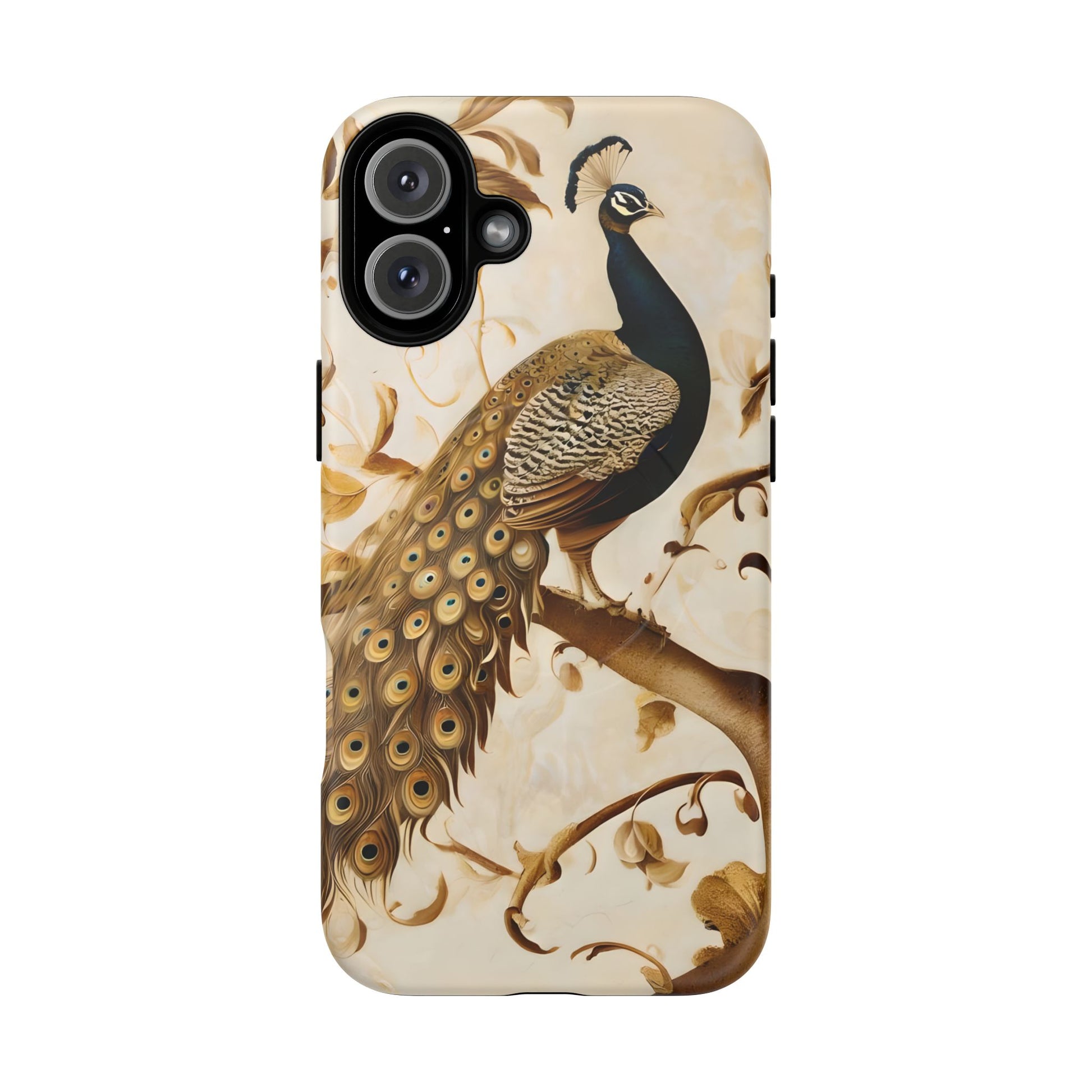Golden Plumage - Luxe Peacock Art iPhone 16 Plus Phone Case - MagSafe Compatible - Elegant Gold & Cream Design