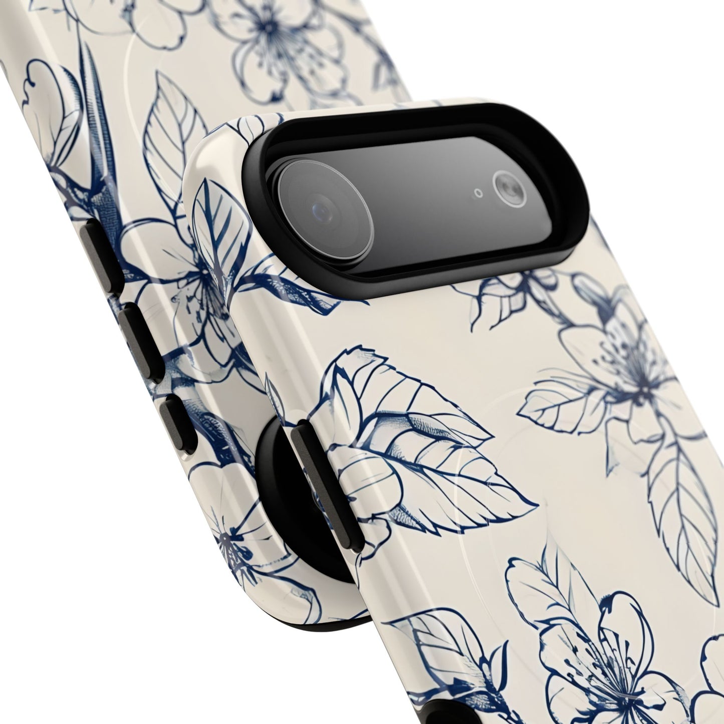 Blossom Sketch - Artistic Blue Floral - iPhone MagSafe Phone Case - Botanical Design
