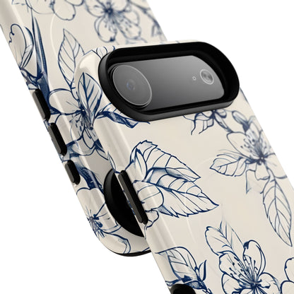 Blossom Sketch - Artistic Blue Floral - iPhone MagSafe Phone Case - Botanical Design