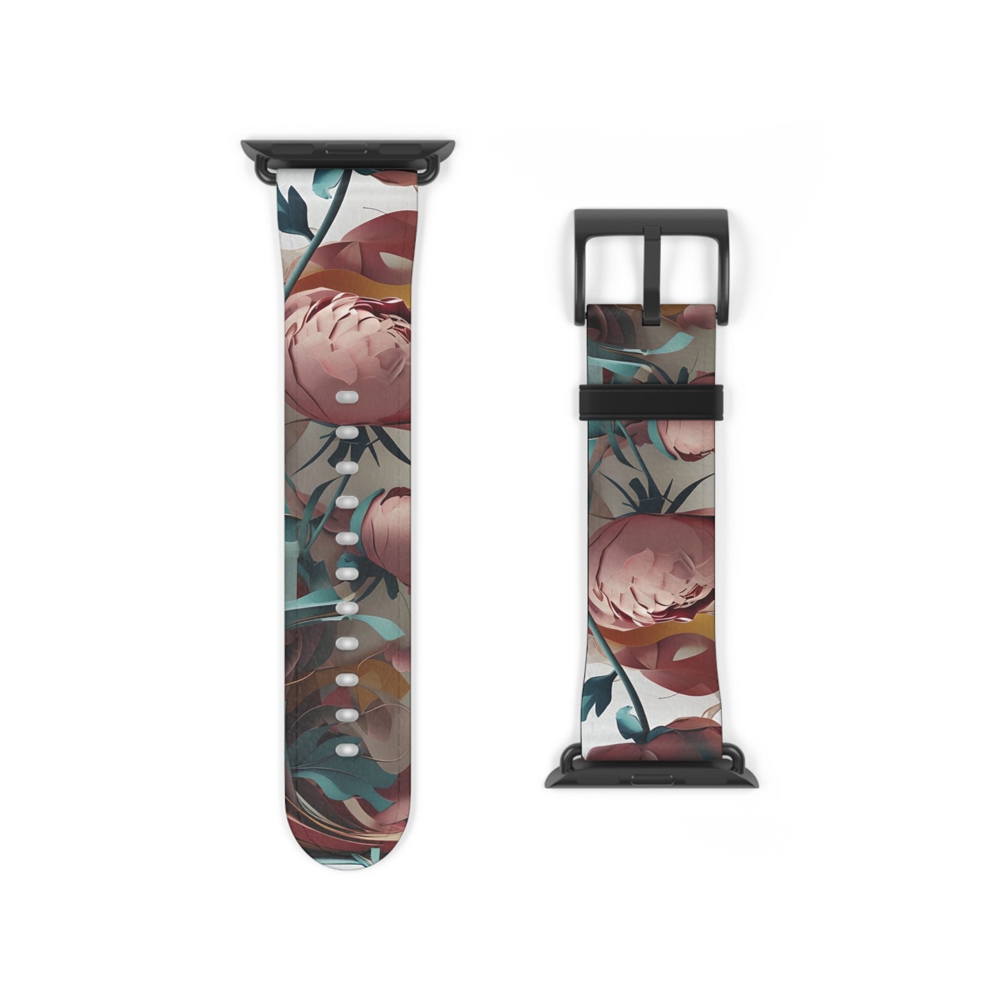 Blushing Peony Veil Apple Watch band strap with black clasp displaying soft pink peony floral design