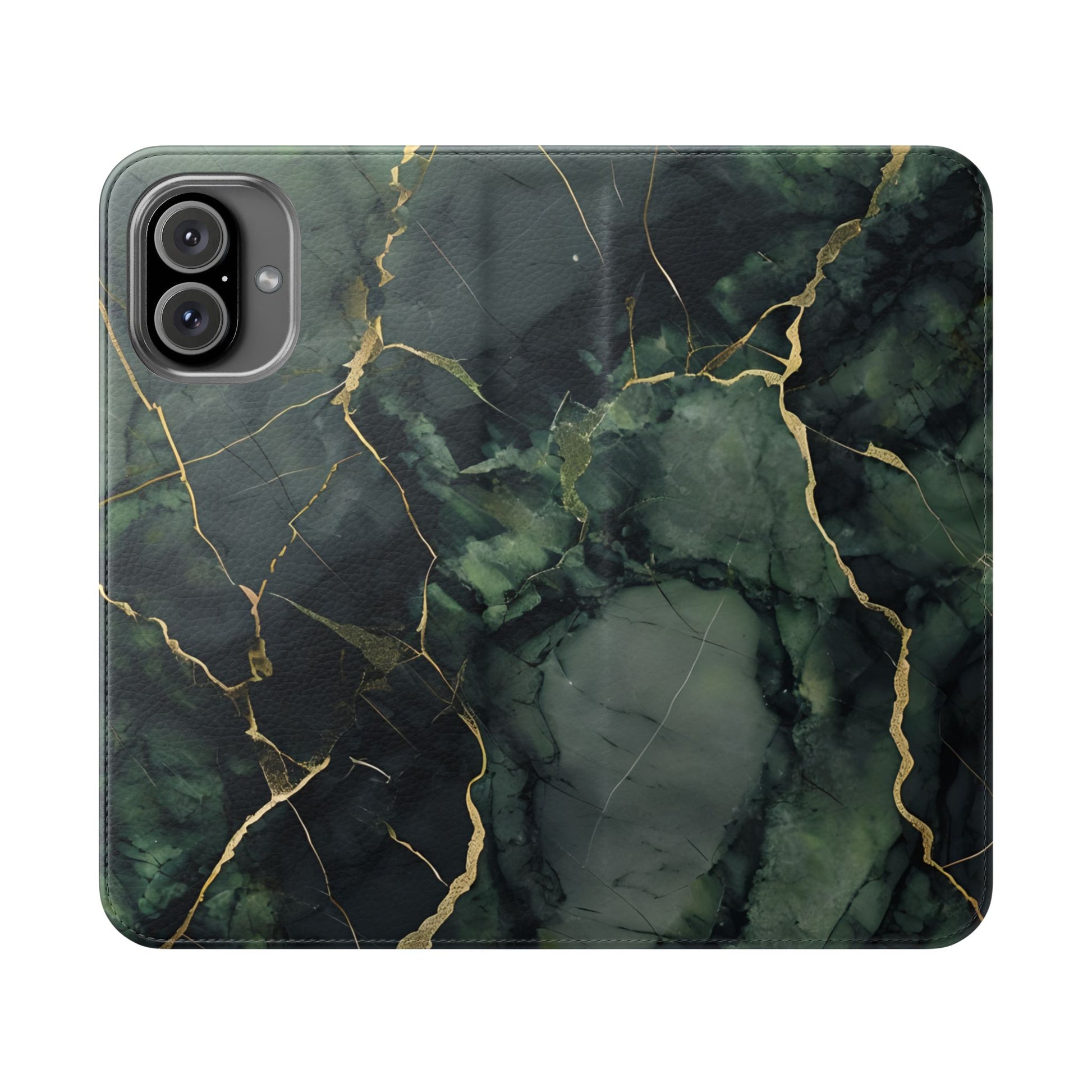 Verdant Vein - Green Marble Design Wallet Phone Case for iPhone 16 Plus