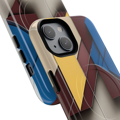 Angled view of Chromatic Construct geometric abstract iPhone MagSafe protective case