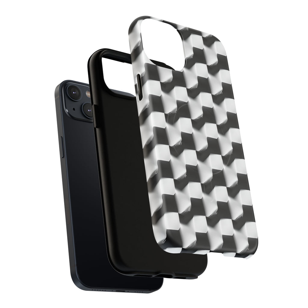 Monochrome Grid - iPhone 14 Plus MagSafe Phone Case - Bold, Modern Black & White Design