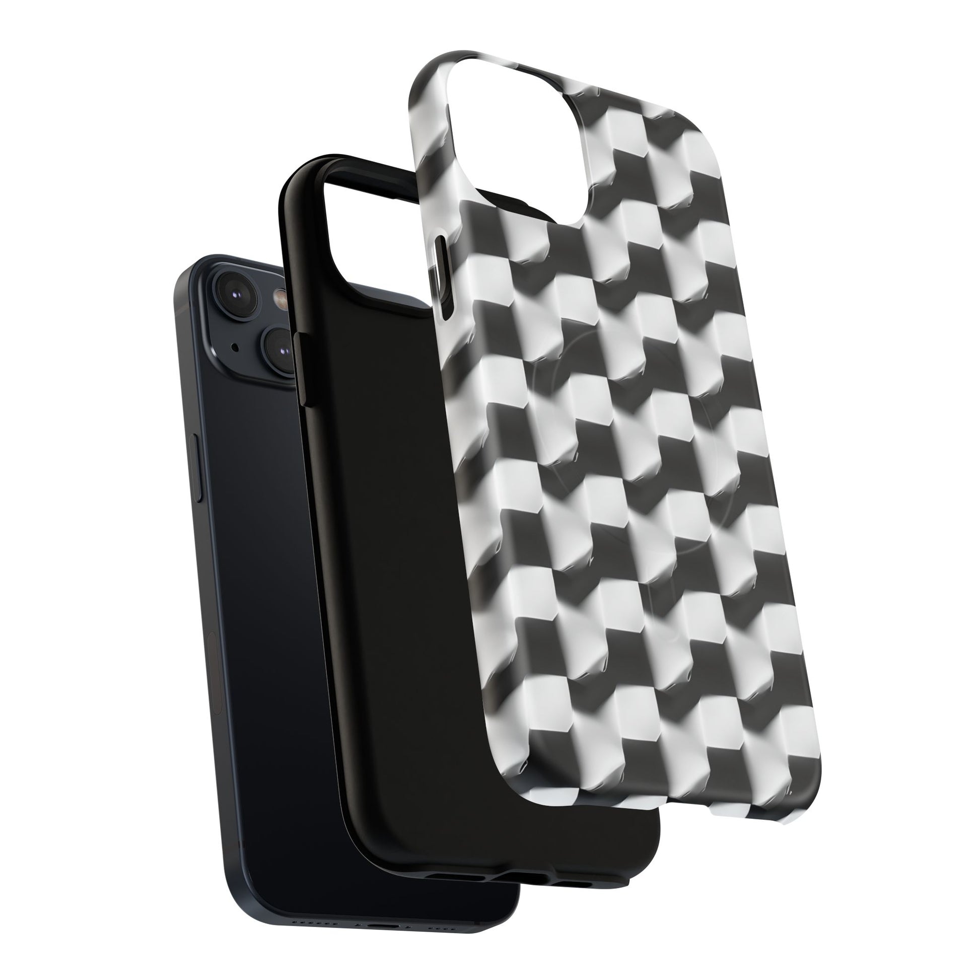 Monochrome Grid - iPhone 14 Plus MagSafe Phone Case - Bold, Modern Black & White Design